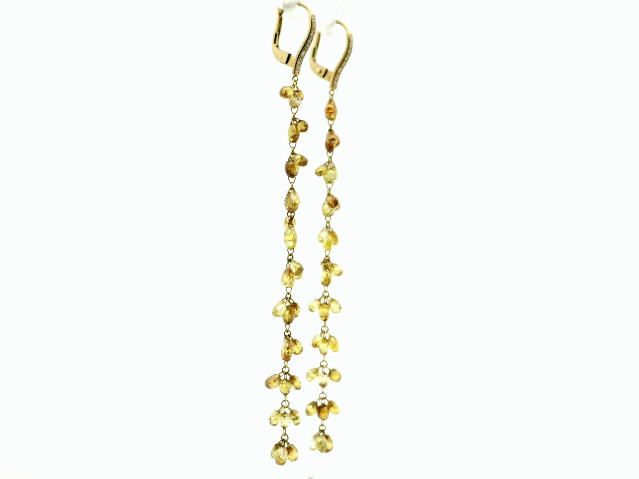 Boucles d'oreilles Briolette en or jaune 18K avec diamant de couleur fantaisie 17.25 carats en vente 6