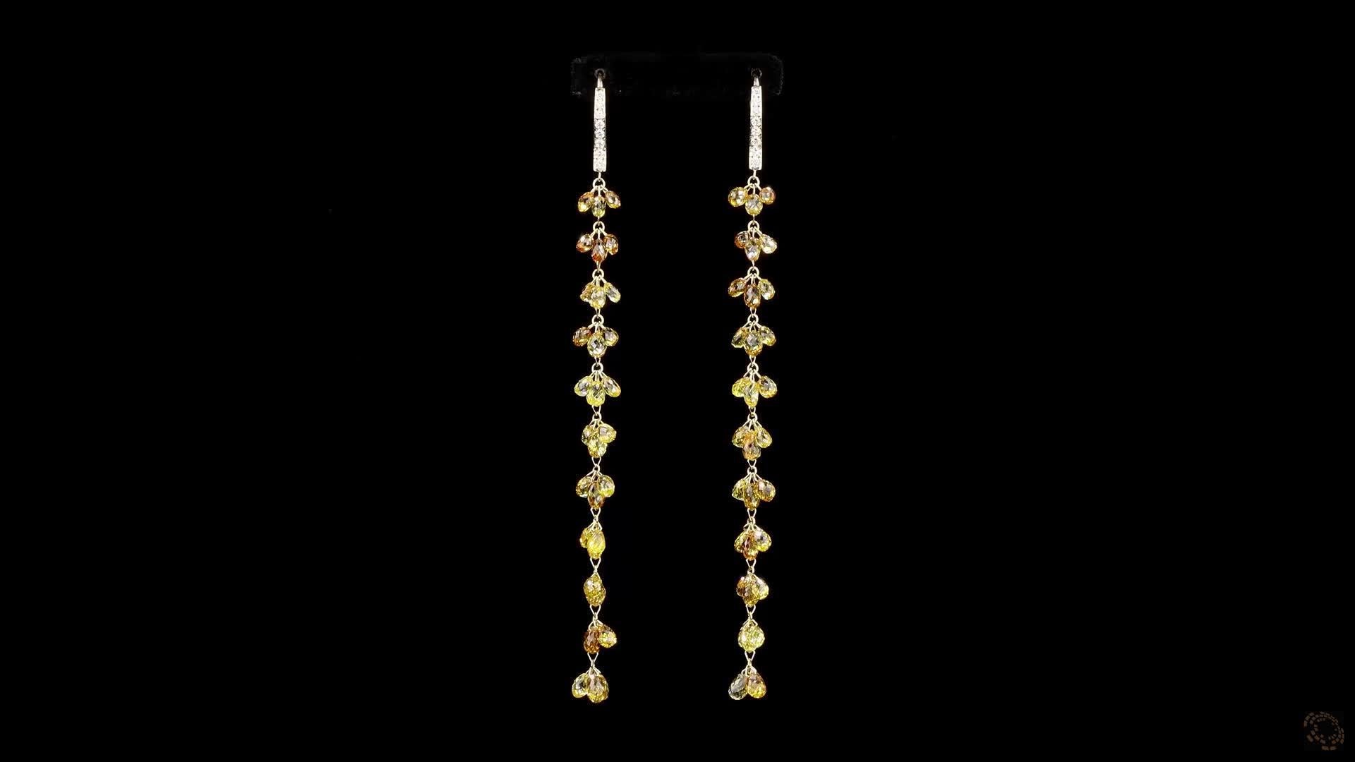 Boucles d'oreilles Briolette en or jaune 18K avec diamant de couleur fantaisie 17.25 carats

Élevez votre collection de bijoux avec ces exquises boucles d'oreilles PANIM, ornées d'un total de 17,25 carats de diamants de couleur naturelle, élégamment