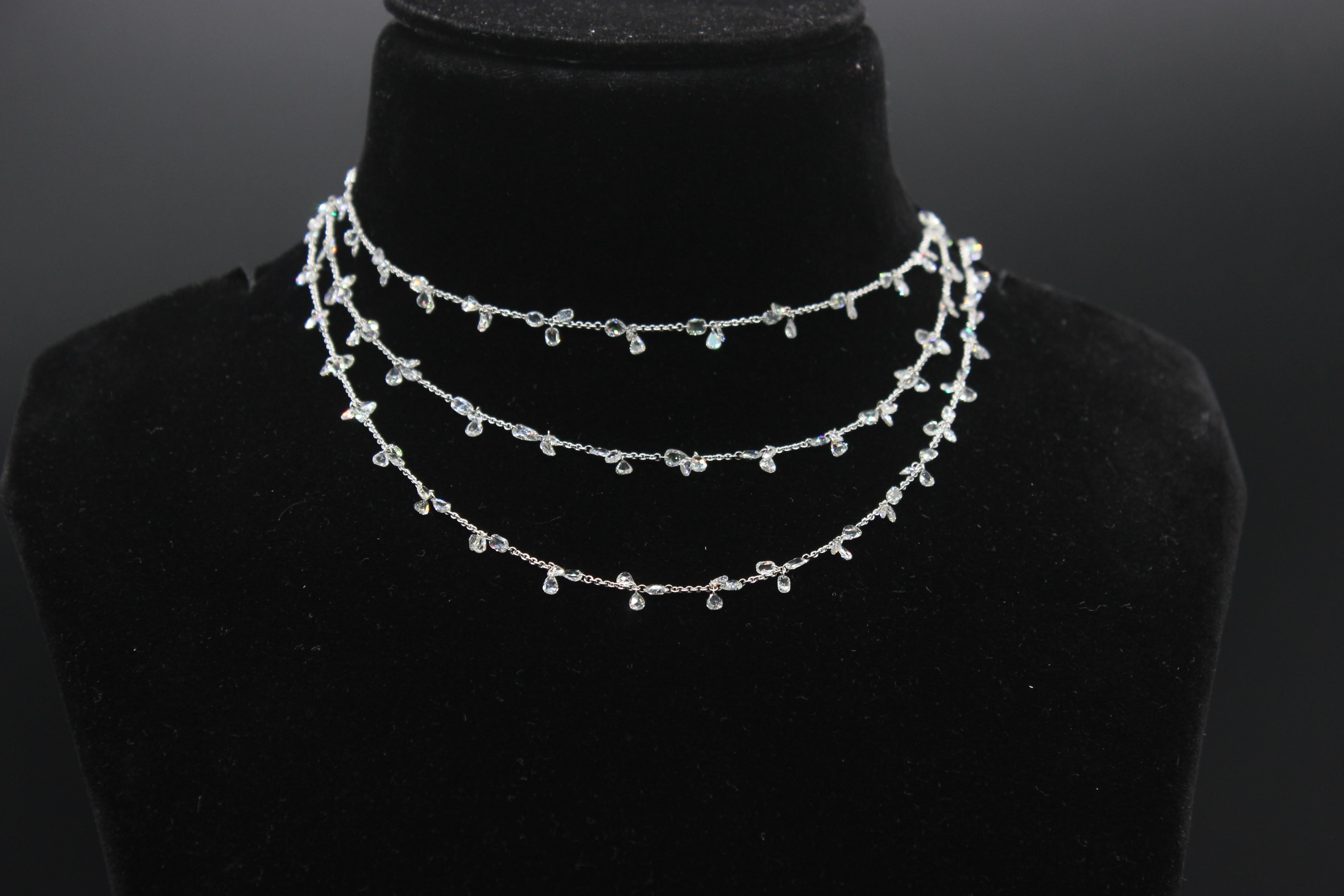 PANIM 17.34 Carats Diamond Rosecut 18k White Gold Floral Necklace For Sale 4