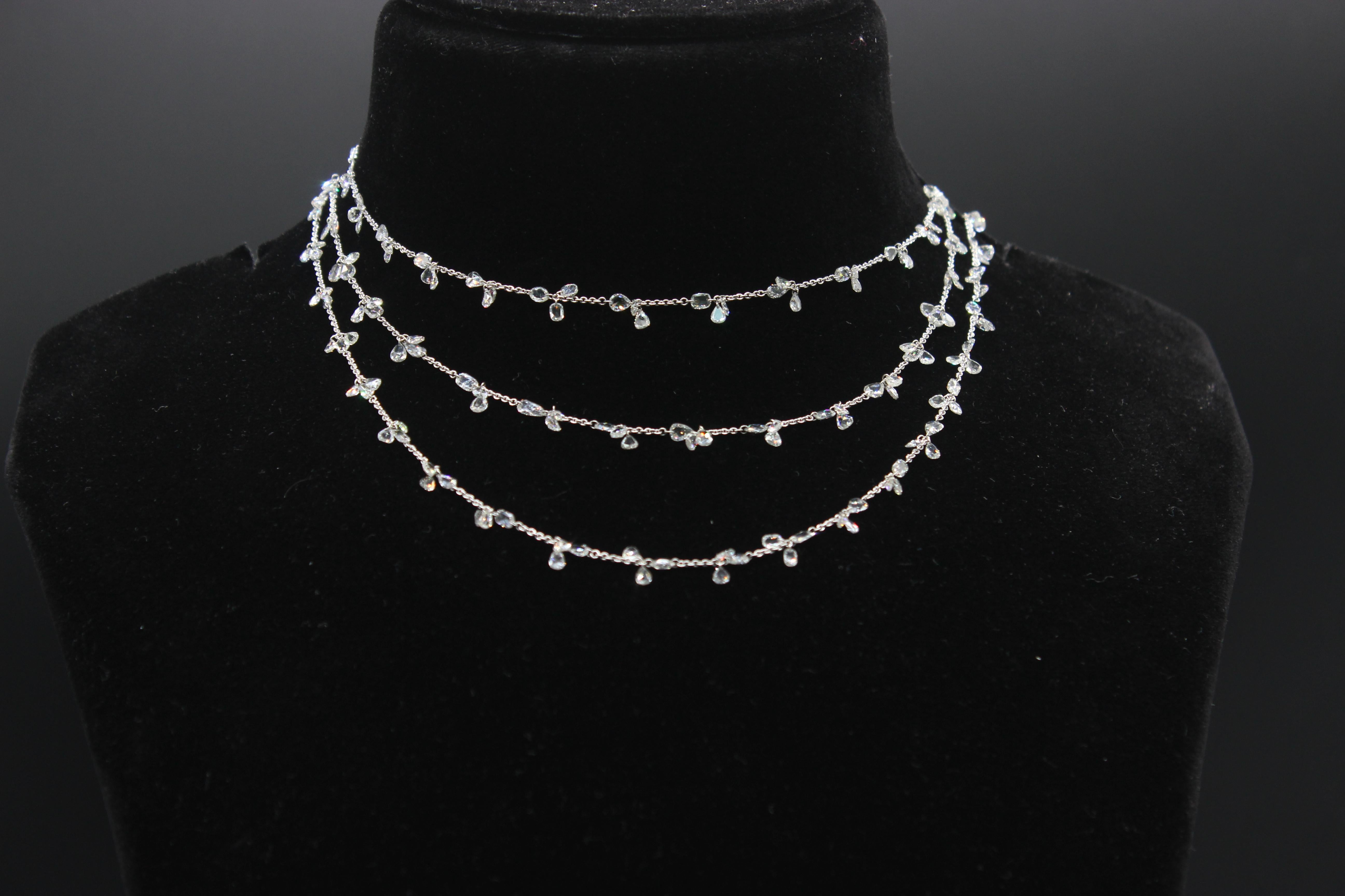 PANIM 17.34 Carats Diamond Rosecut 18k White Gold Floral Necklace For Sale 5