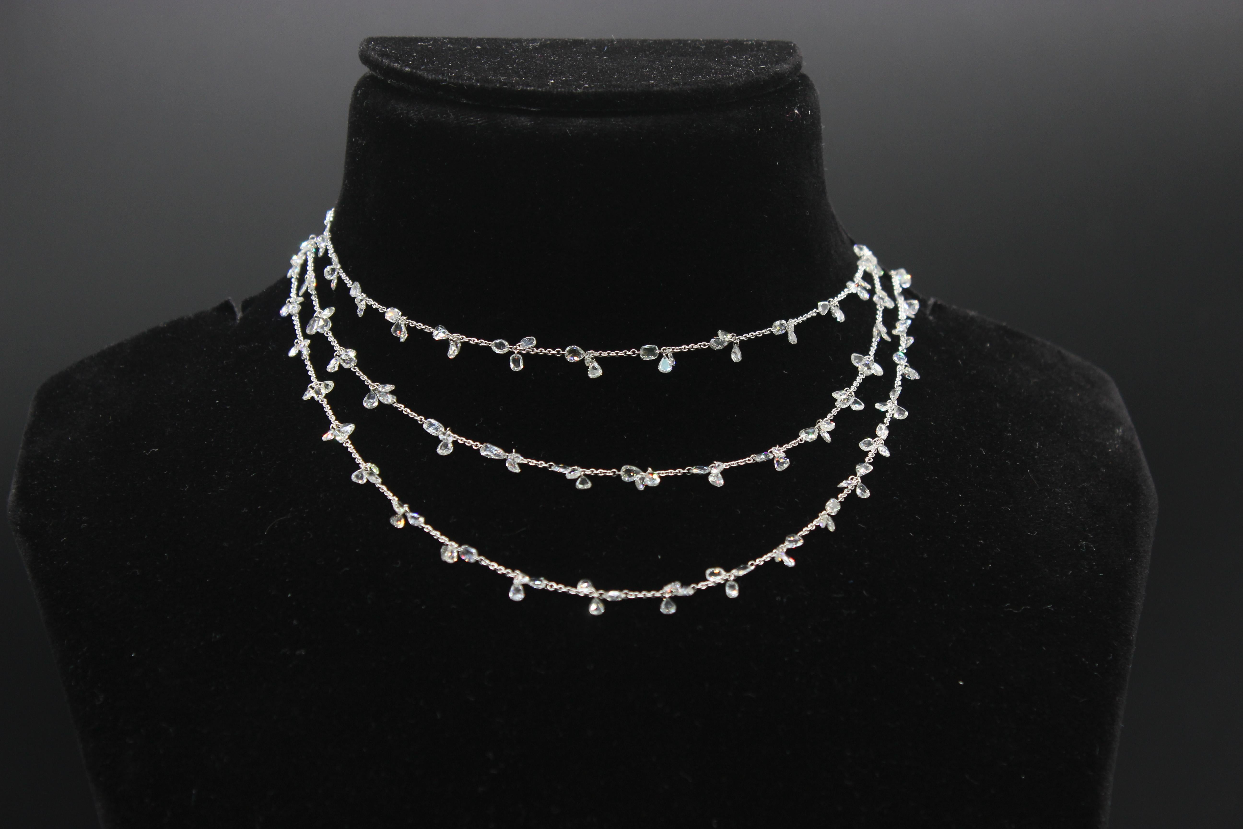 PANIM 17.34 Carats Diamond Rosecut 18k White Gold Floral Necklace For Sale 6