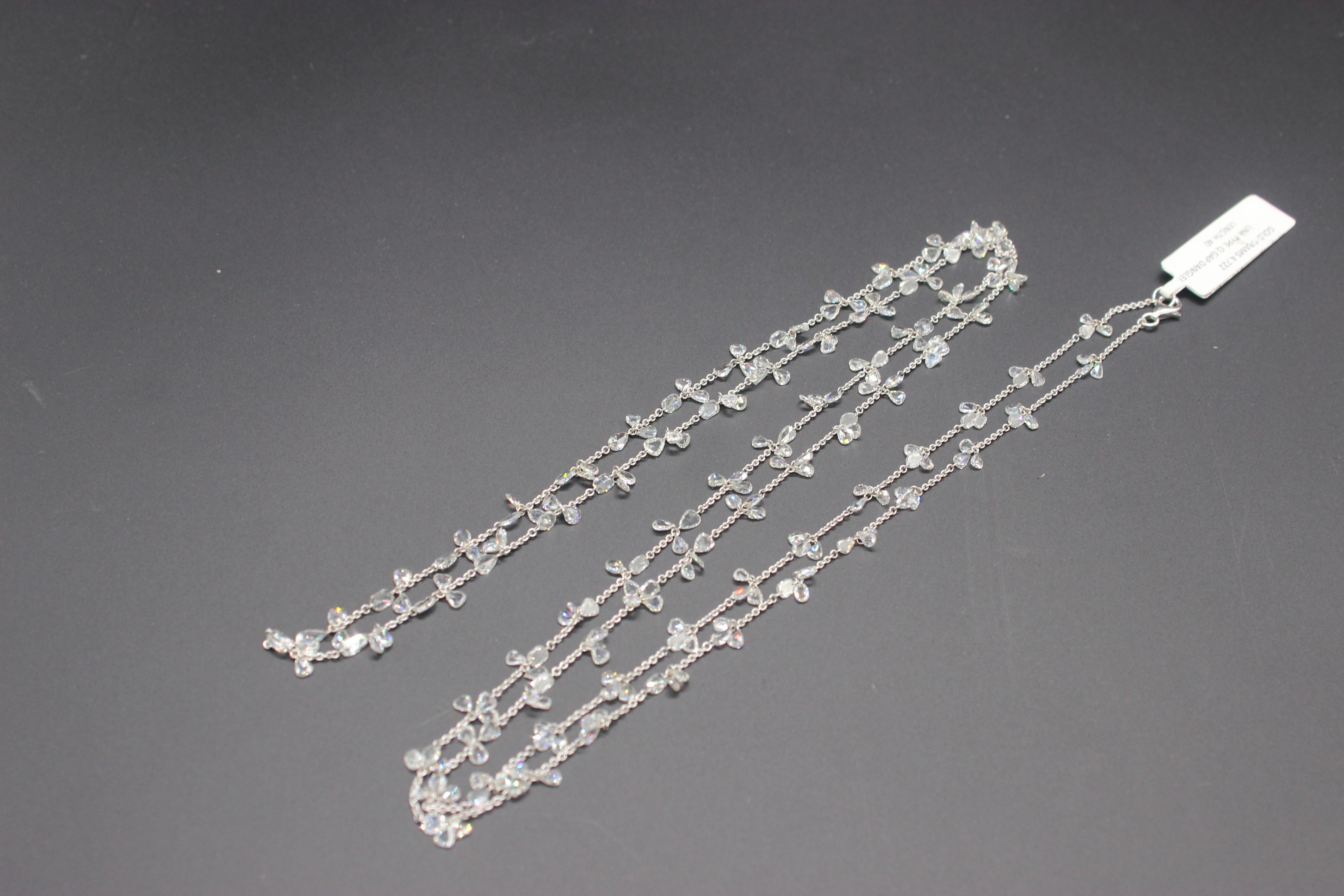 PANIM 17.34 Carats Diamond Rosecut 18k White Gold Floral Necklace For Sale 7