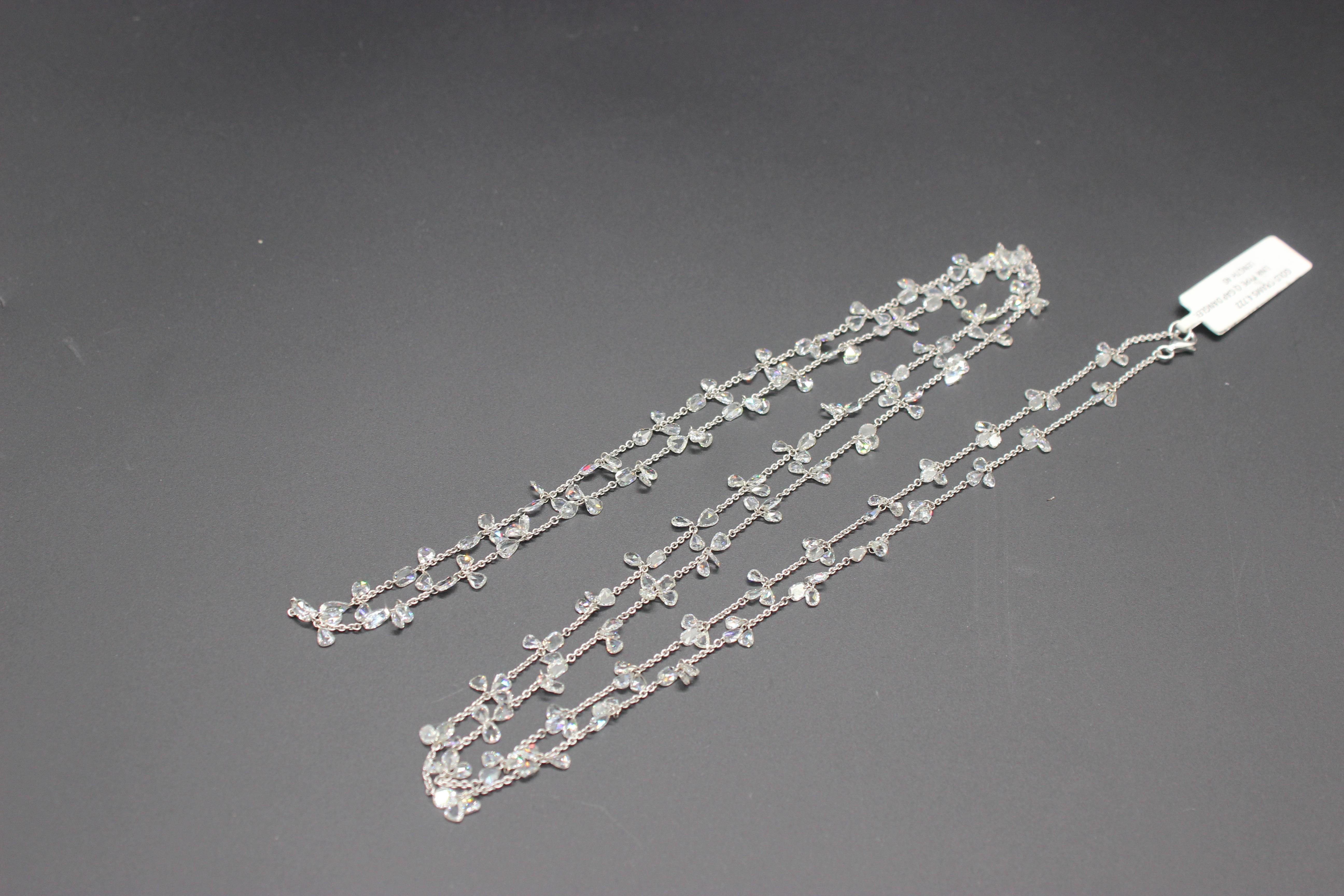 PANIM 17.34 Carats Diamond Rosecut 18k White Gold Floral Necklace For Sale 9