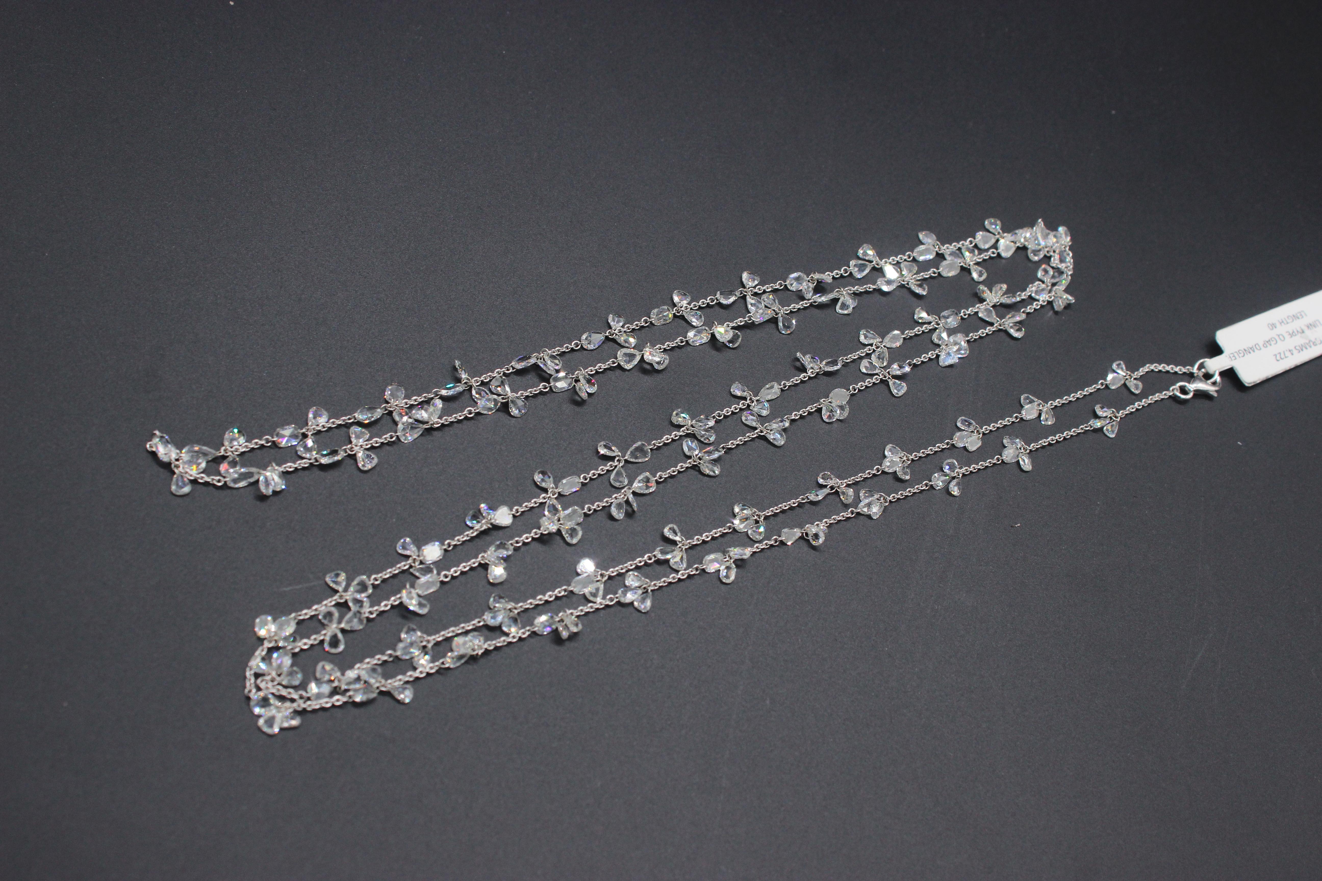 Modern PANIM 17.34 Carats Diamond Rosecut 18k White Gold Floral Necklace For Sale