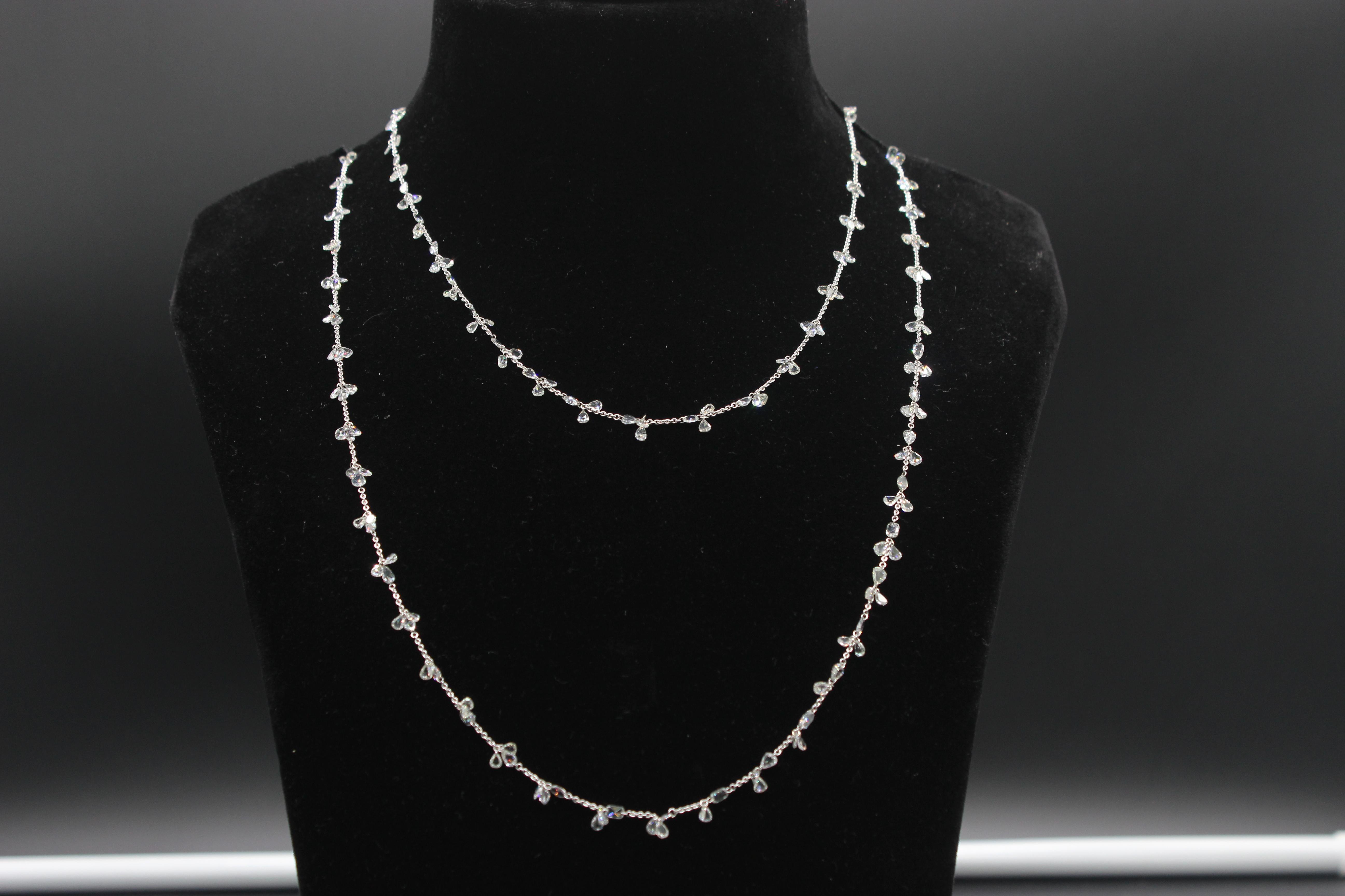 PANIM 17.34 Carats Diamond Rosecut 18k White Gold Floral Necklace For Sale 1