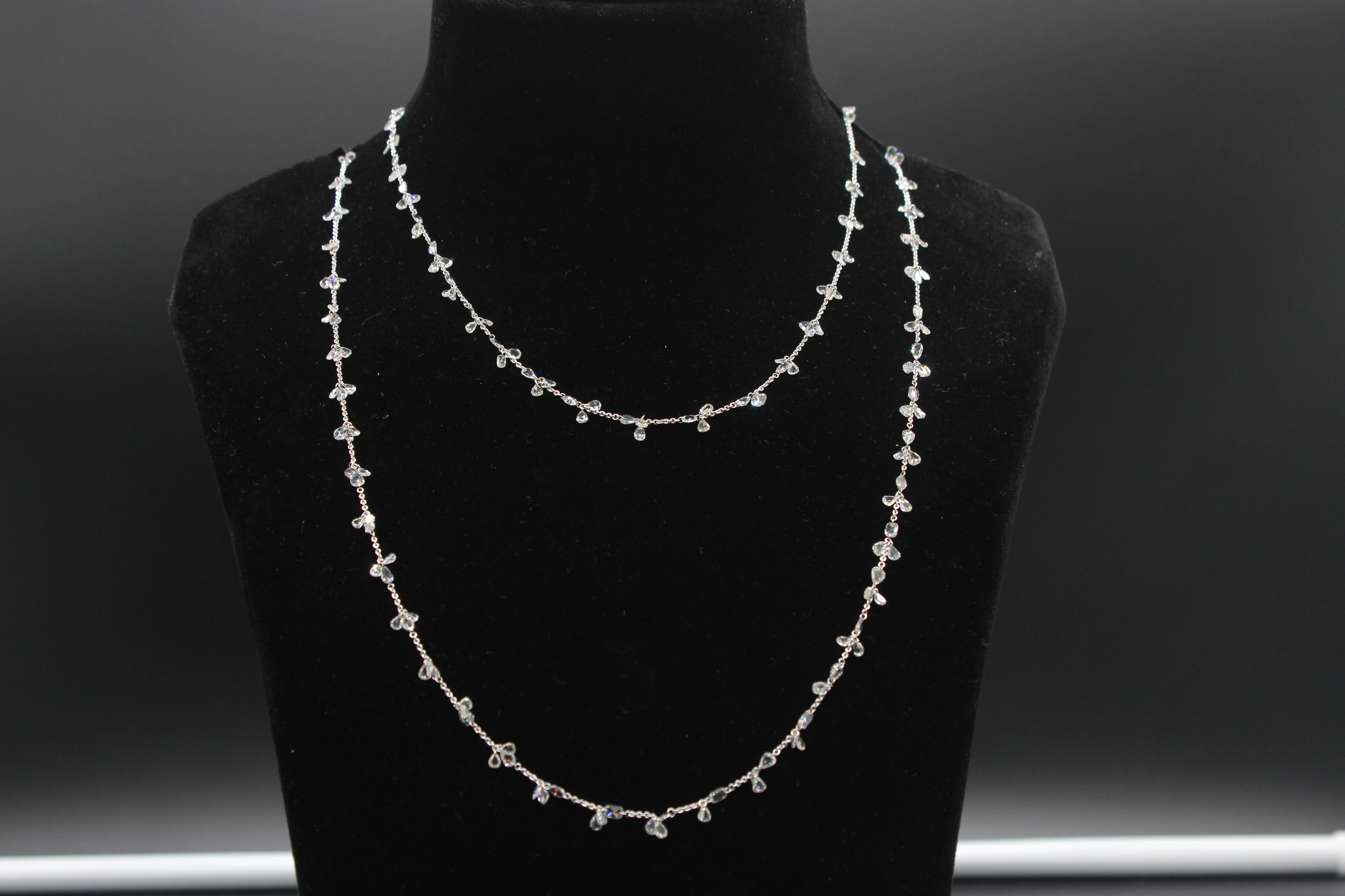 PANIM 17.34 Carats Diamond Rosecut 18k White Gold Floral Necklace For Sale 2