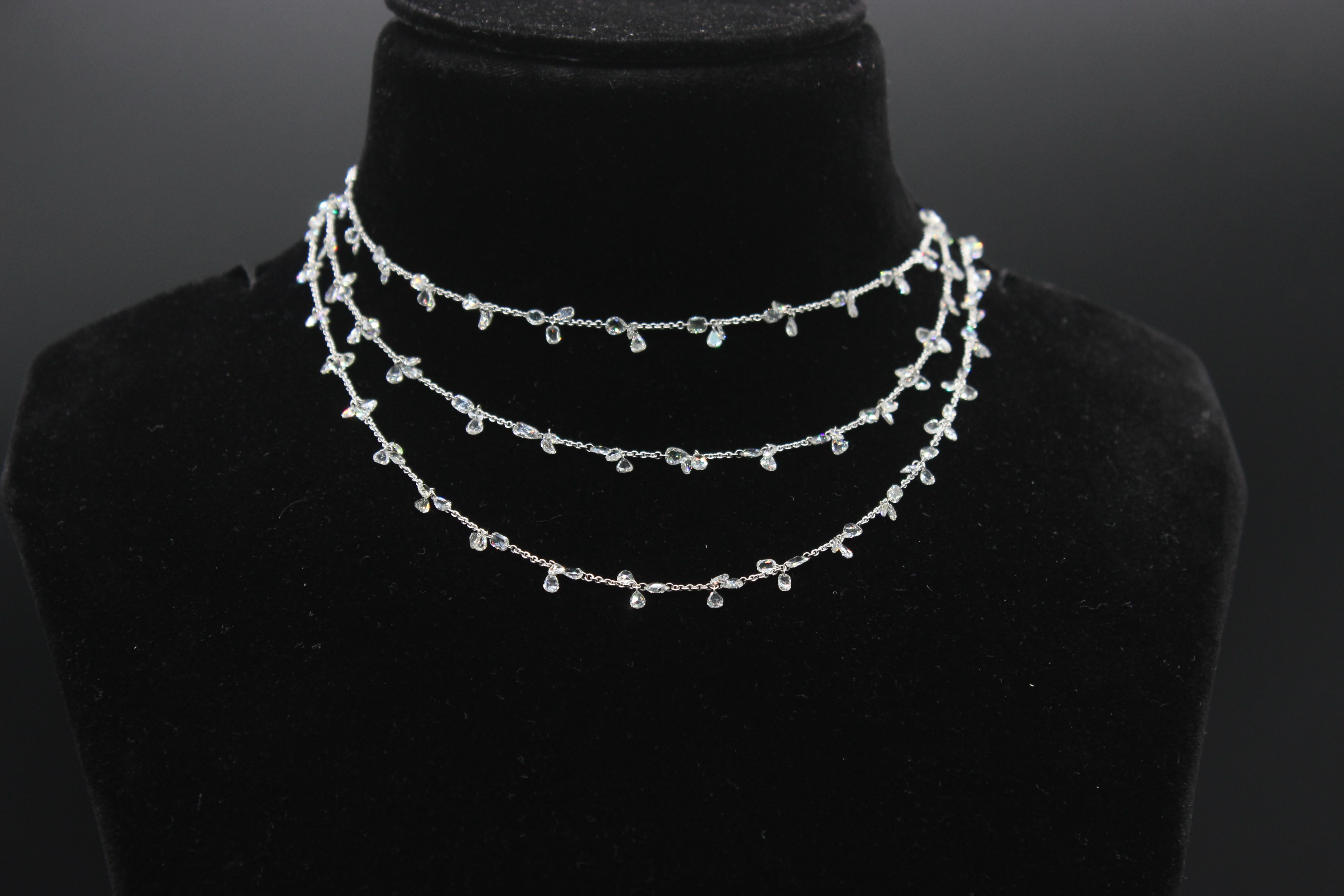 PANIM 17.34 Carats Diamond Rosecut 18k White Gold Floral Necklace For Sale 3