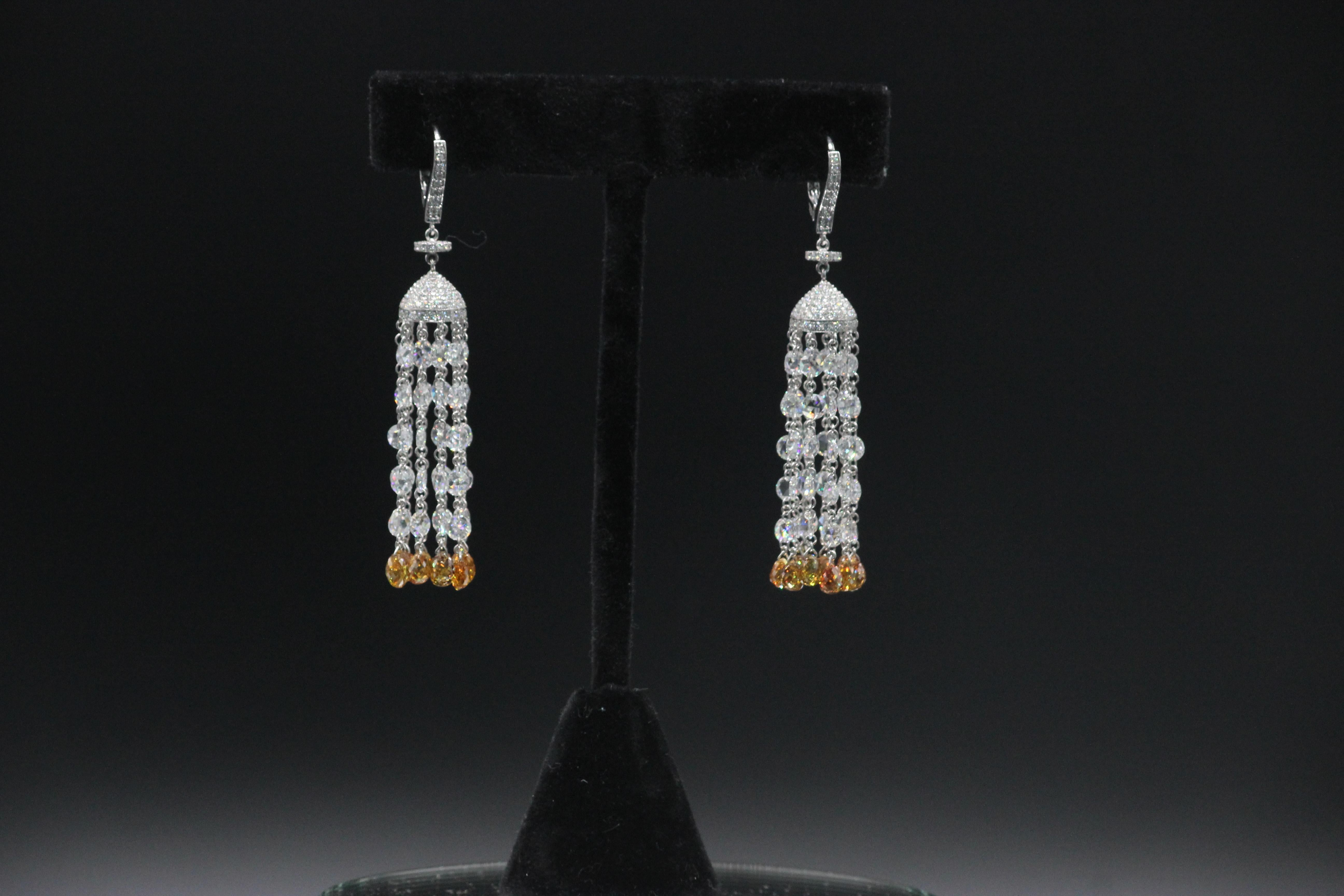 PANIM Boucles d'oreilles à glands en or blanc 18 carats avec diamant de 17,57 carats en rosace en vente 4
