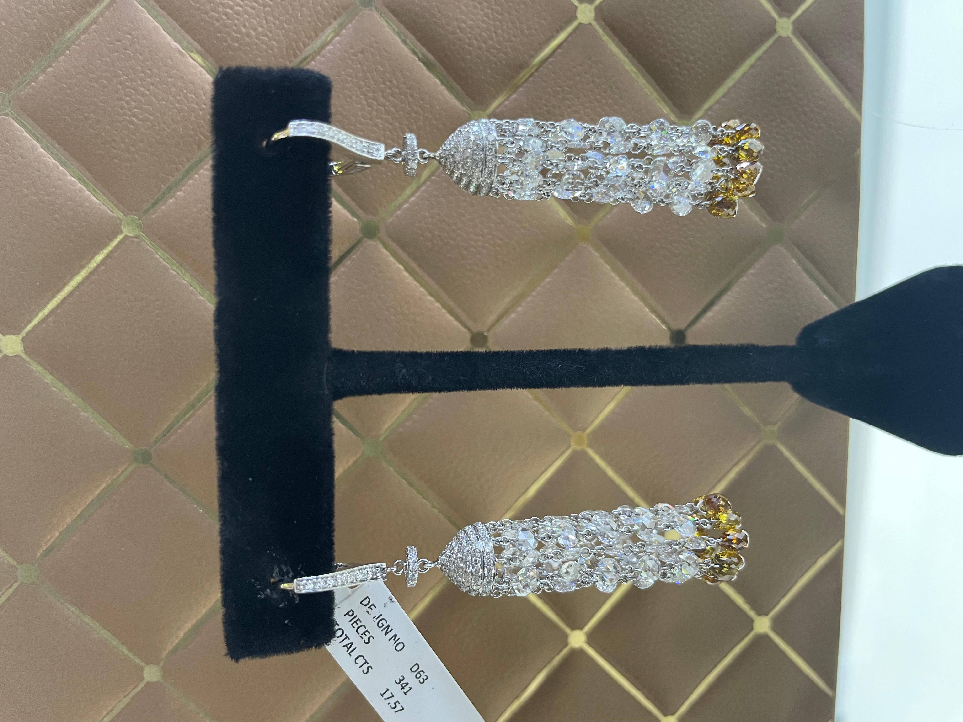 PANIM Boucles d'oreilles à glands en or blanc 18 carats avec diamant de 17,57 carats en rosace Pour femmes en vente