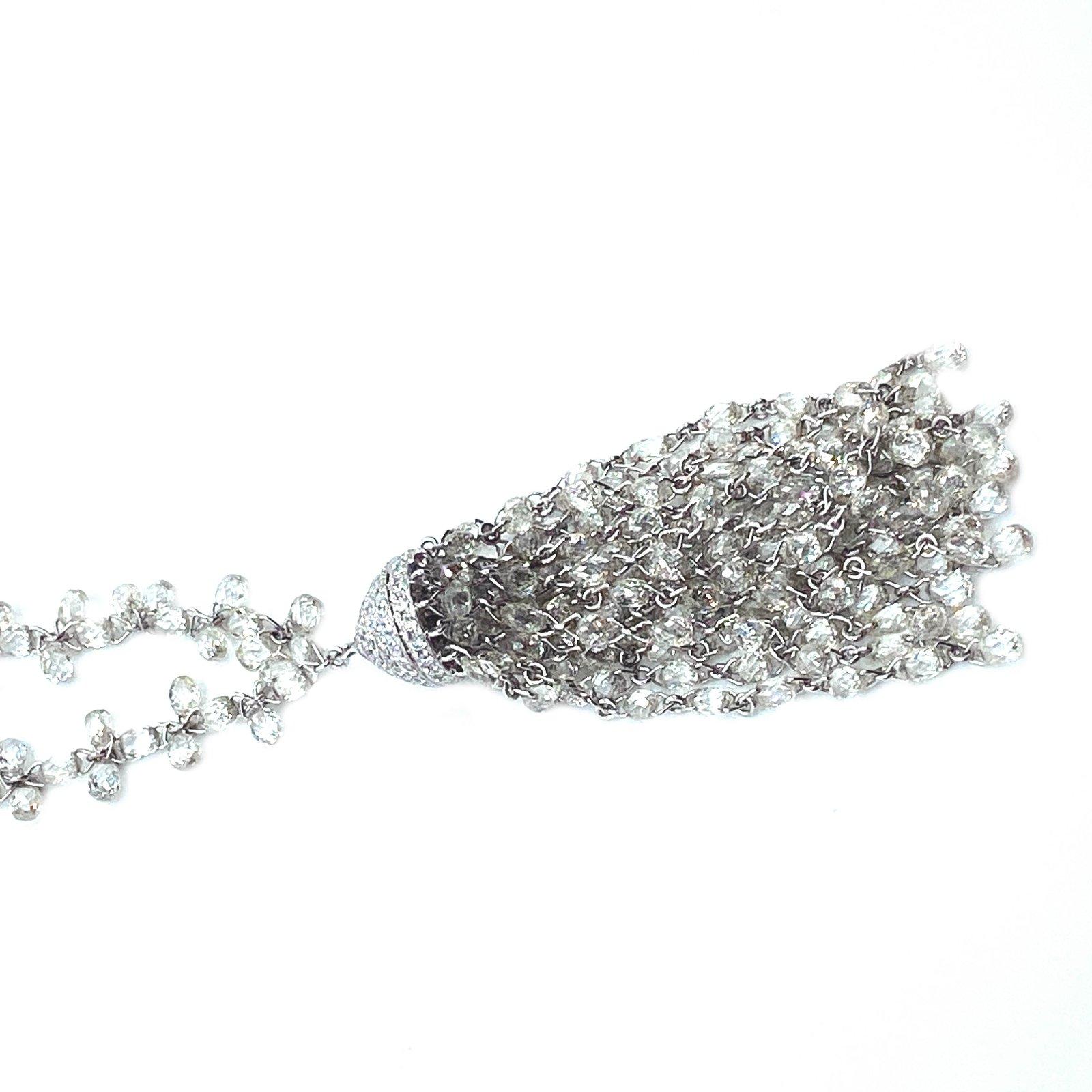 PANIM 18 Karat White Gold Carat Briolette Cut Diamond Tassel Necklace In New Condition In Tsim Sha Tsui, Hong Kong