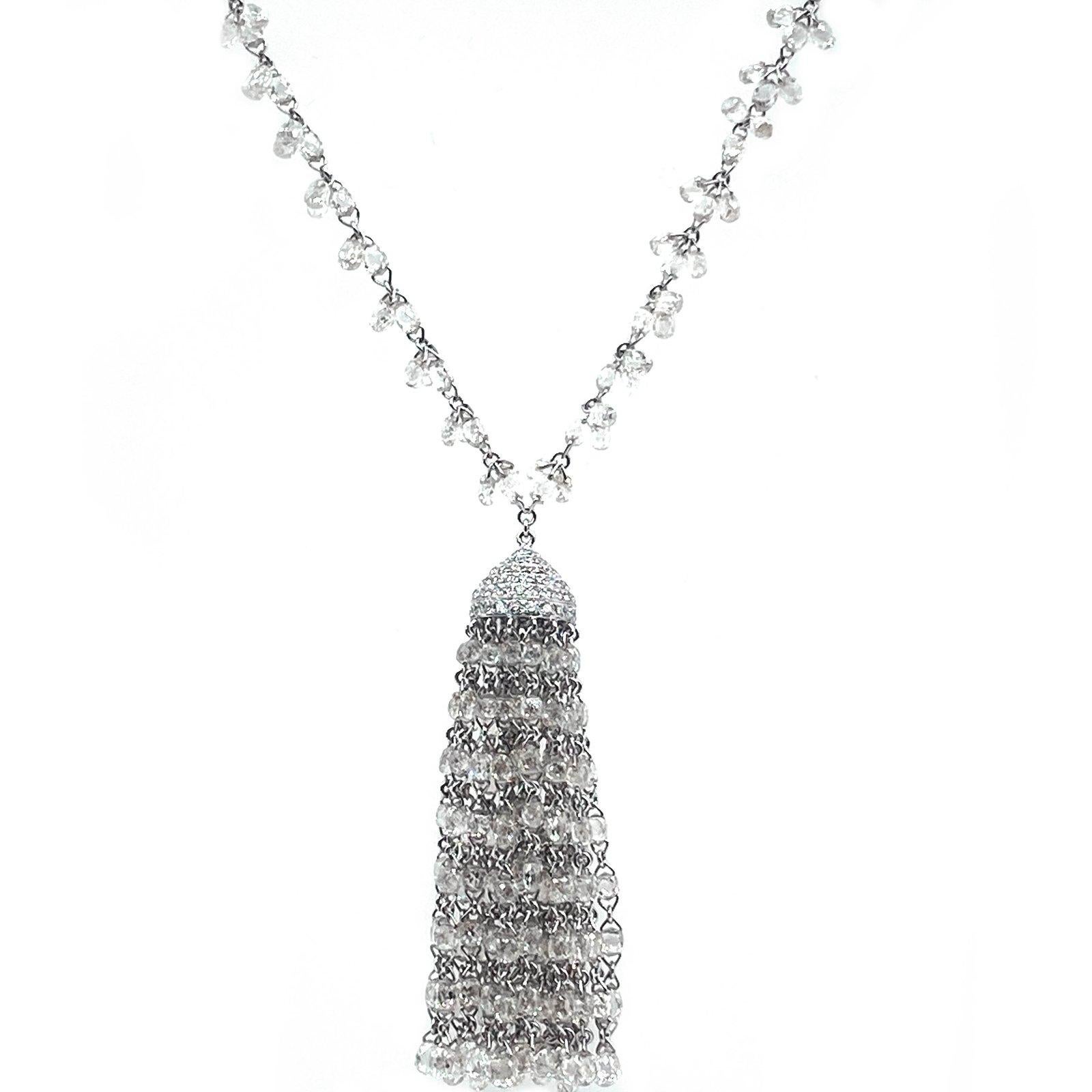 PANIM 18 Karat White Gold Carat Briolette Cut Diamond Tassel Necklace 1