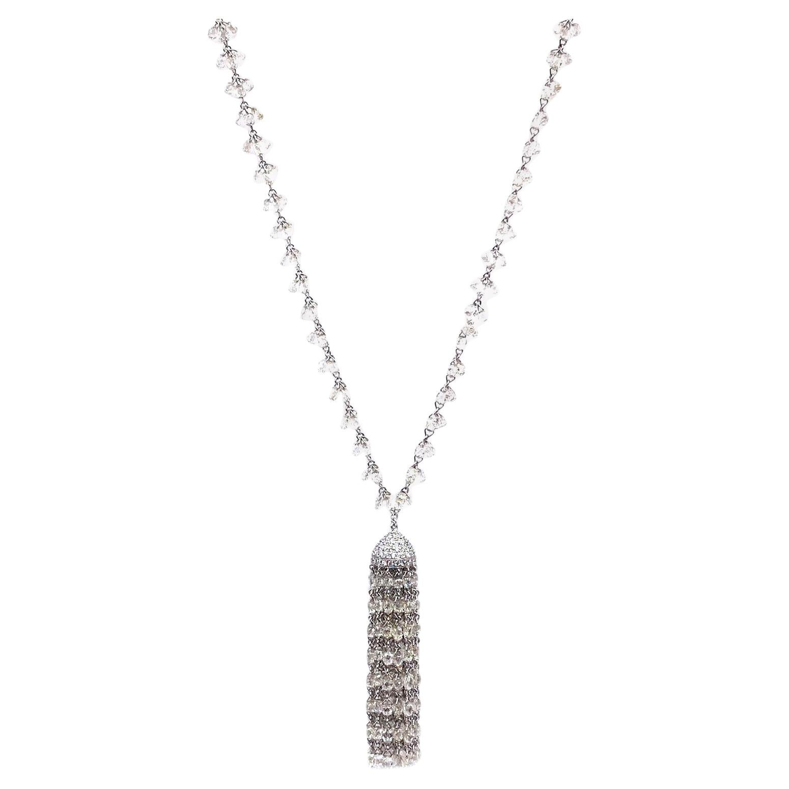 PANIM 18 Karat White Gold Carat Briolette Cut Diamond Tassel Necklace
