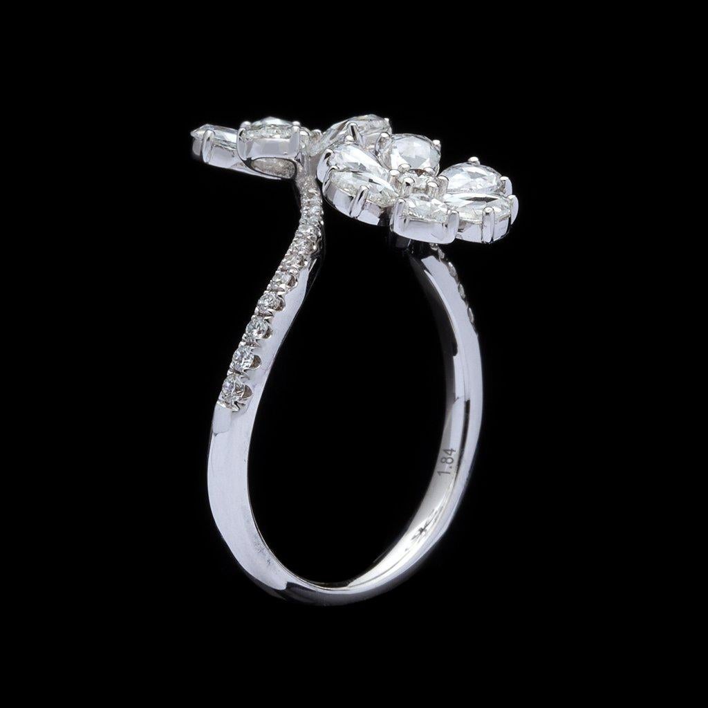 PANIM 18 Karat White Gold Diamond Rosecut Floral Ring For Sale 2