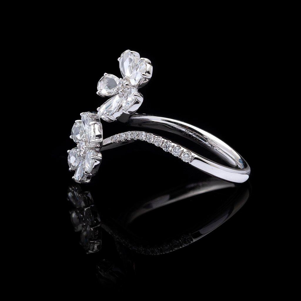 PANIM 18 Karat White Gold Diamond Rosecut Floral Ring For Sale 3