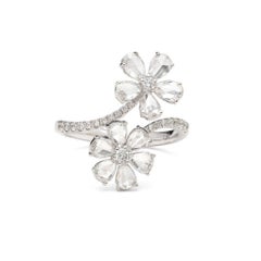 PANIM 18 Karat White Gold Diamond Rosecut Floral Ring