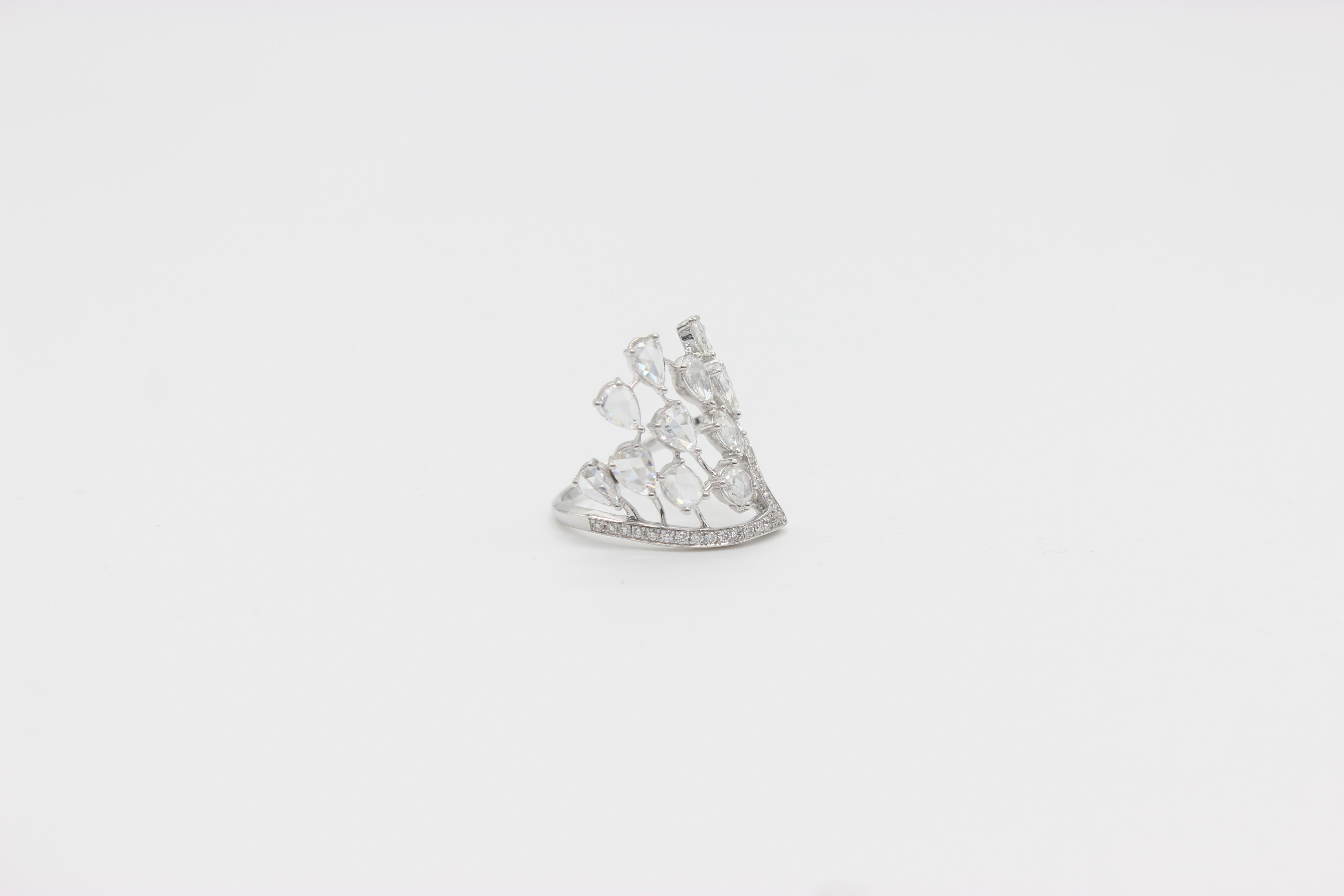 Modern PANIM  1.87 Carat 18K White Gold Diamond Rosecut Crown Ring For Sale