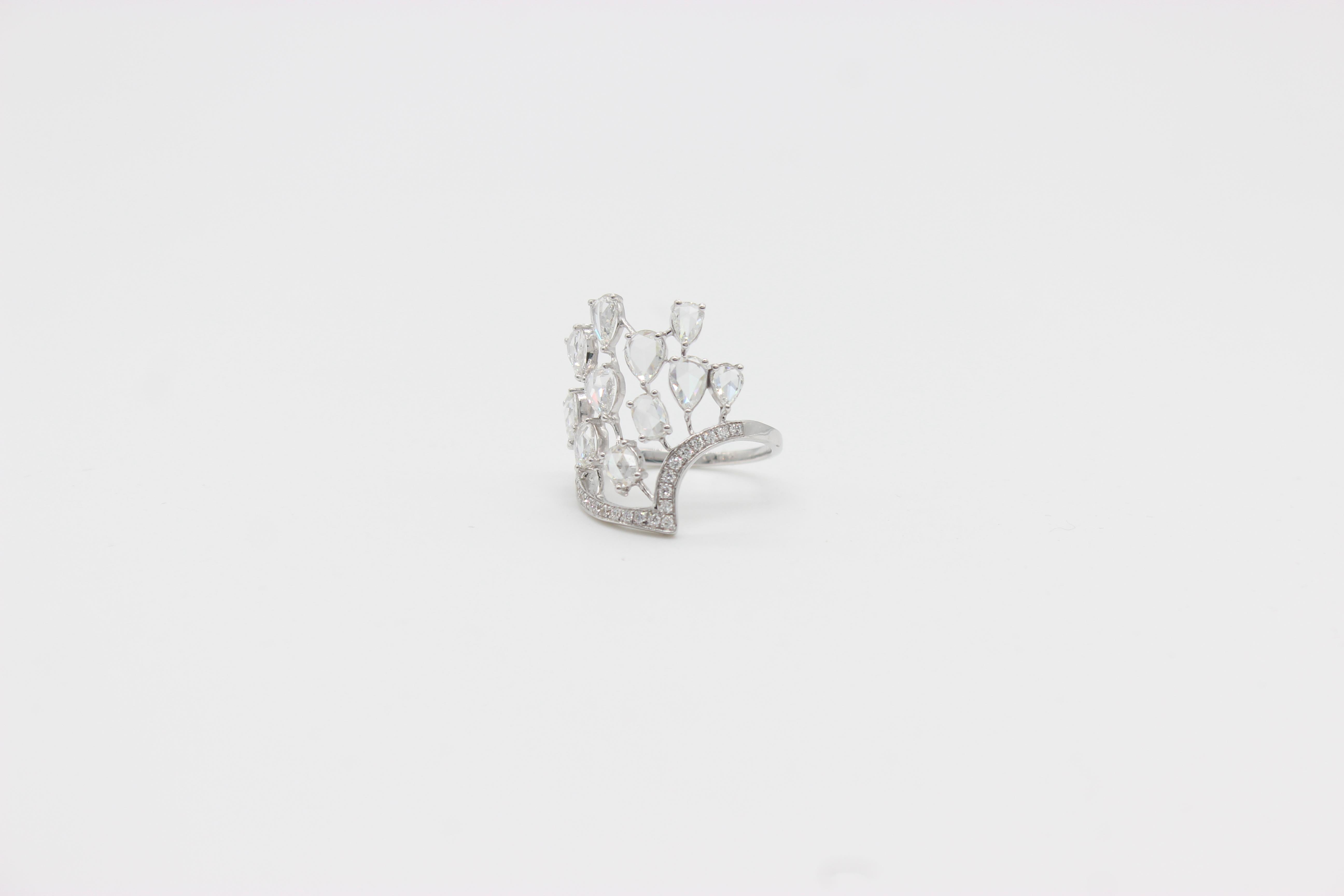 Rose Cut PANIM  1.87 Carat 18K White Gold Diamond Rosecut Crown Ring For Sale