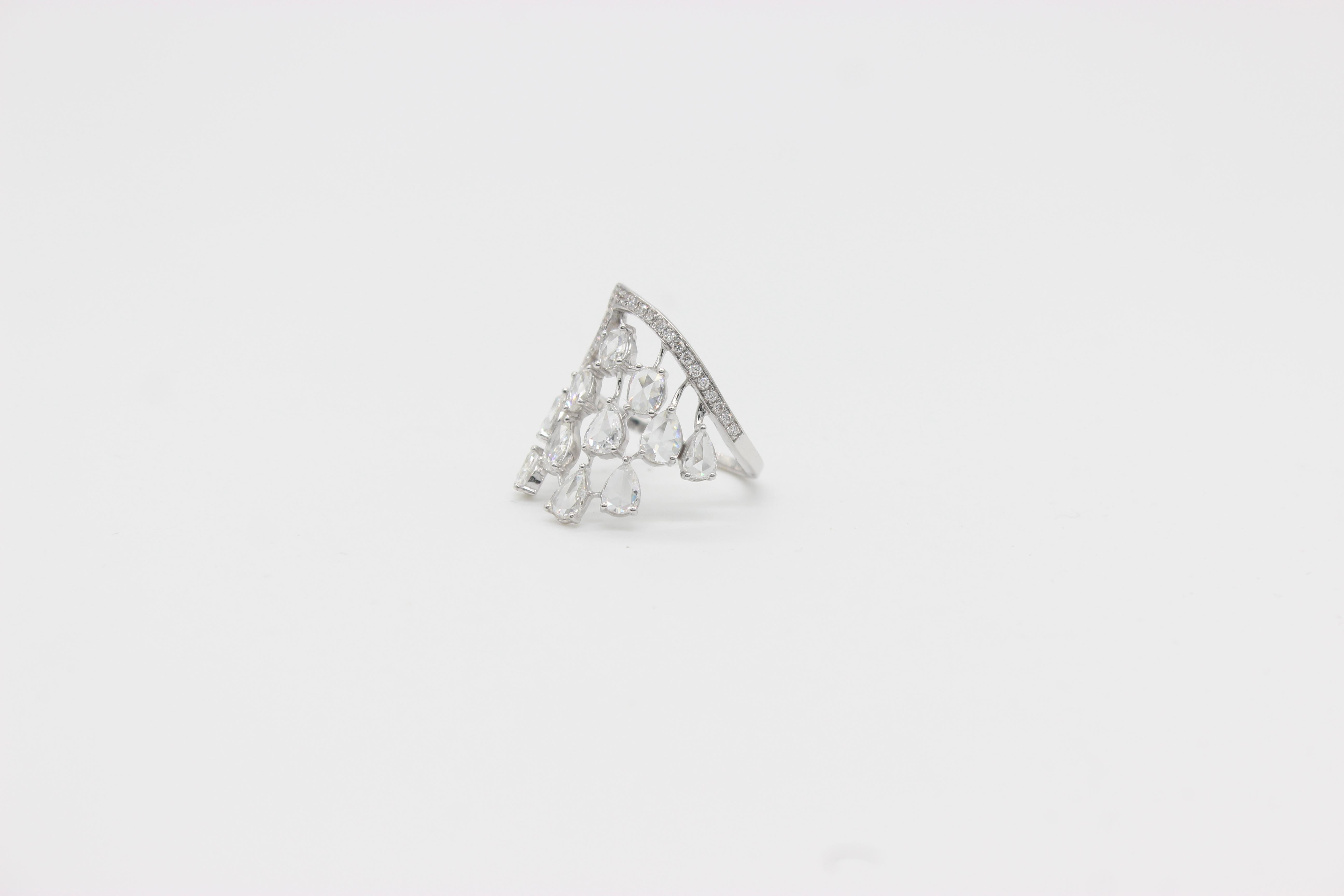 Women's or Men's PANIM  1.87 Carat 18K White Gold Diamond Rosecut Crown Ring For Sale