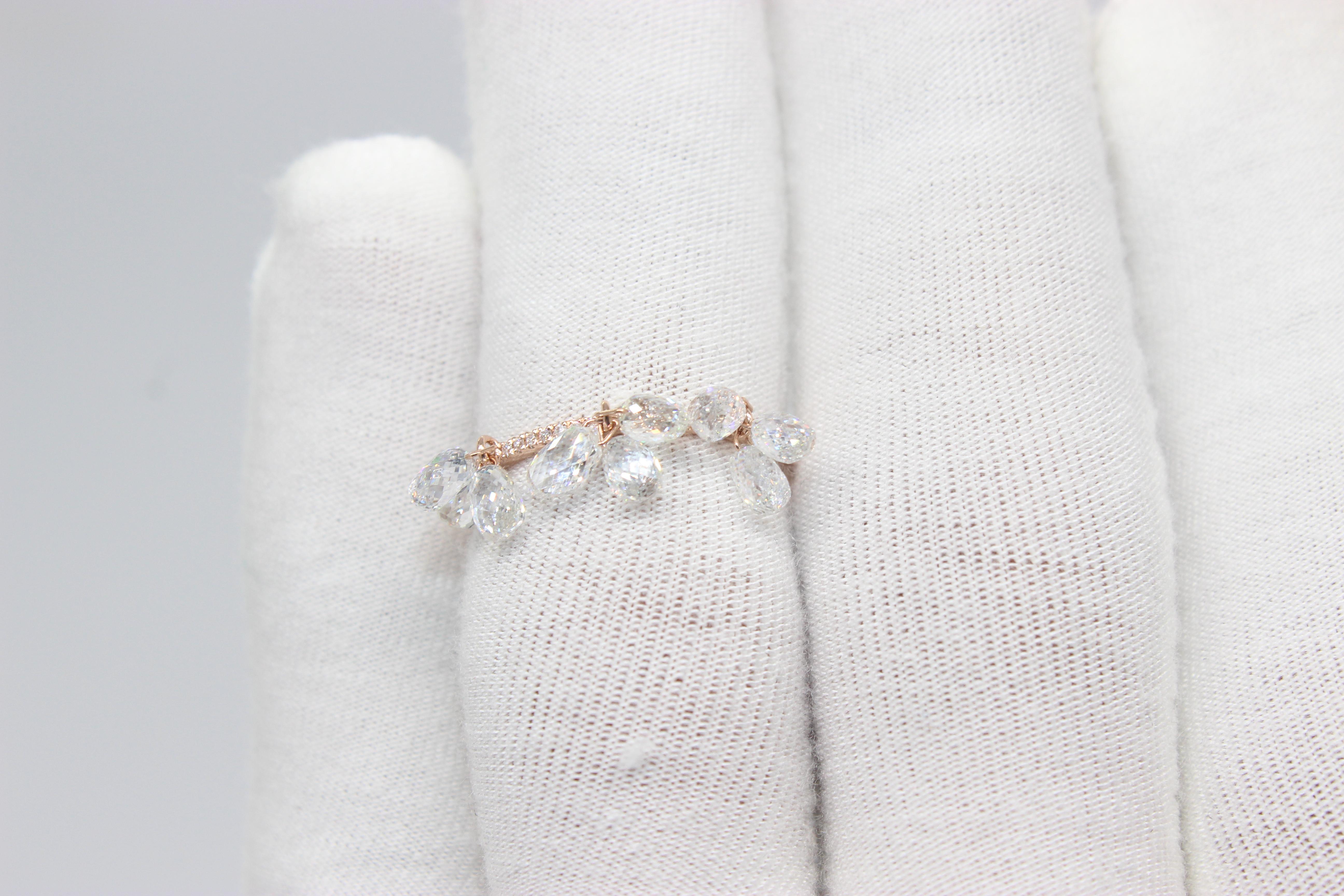 Modern PANIM 18k Rose Gold Diamond Briolette Dangling Ring For Sale