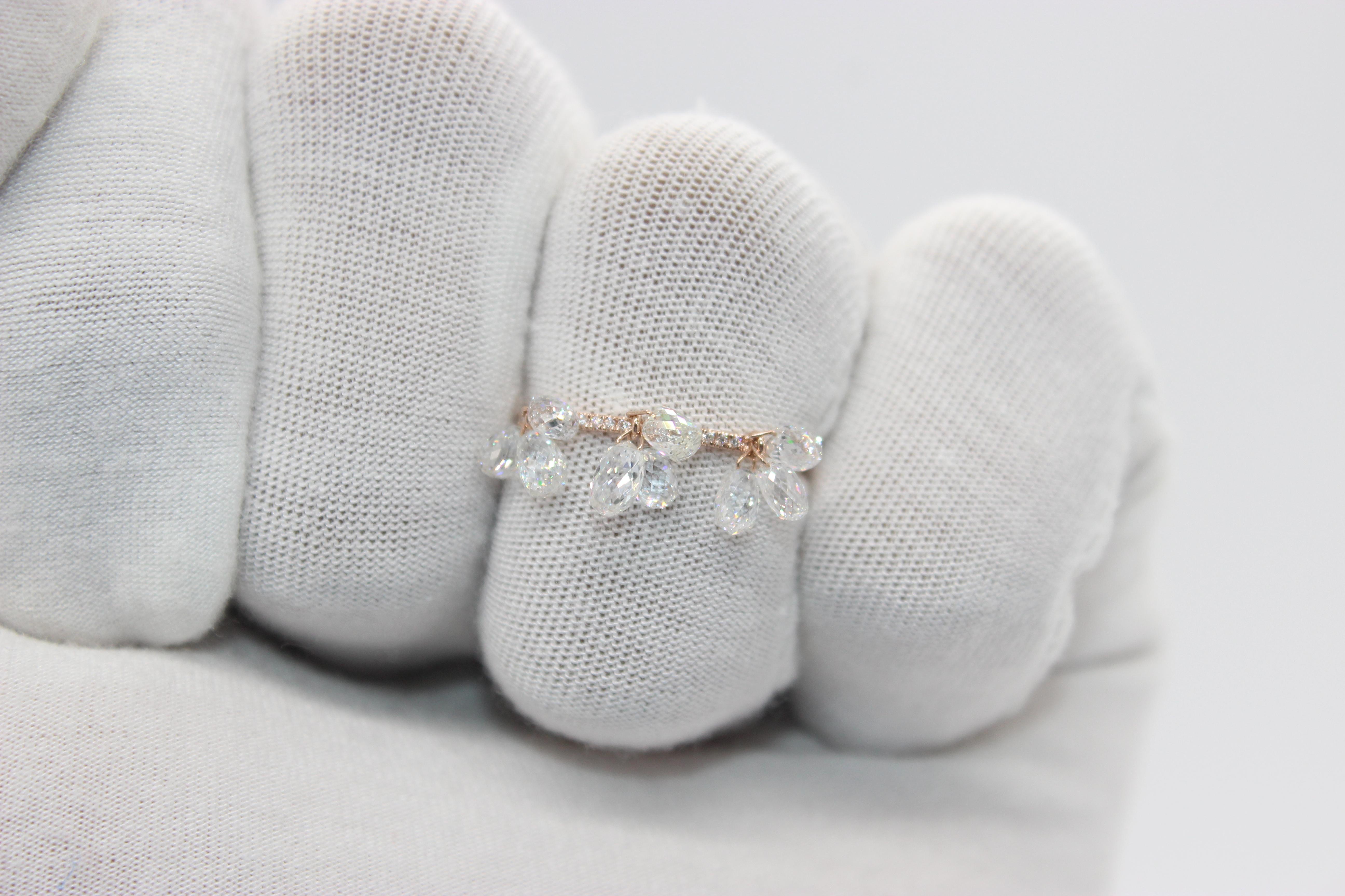 Briolette Cut PANIM 18k Rose Gold Diamond Briolette Dangling Ring For Sale