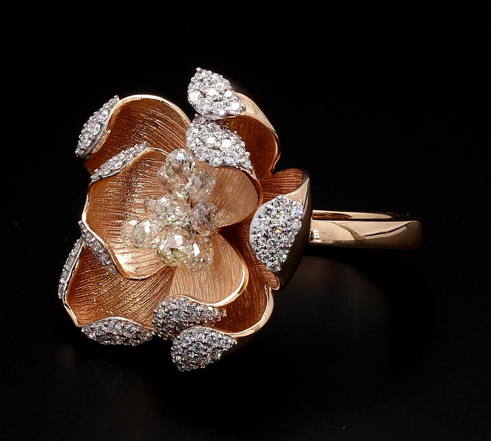 PANIM 18K Rose Gold Diamond Briolette Floral Ring For Sale 4