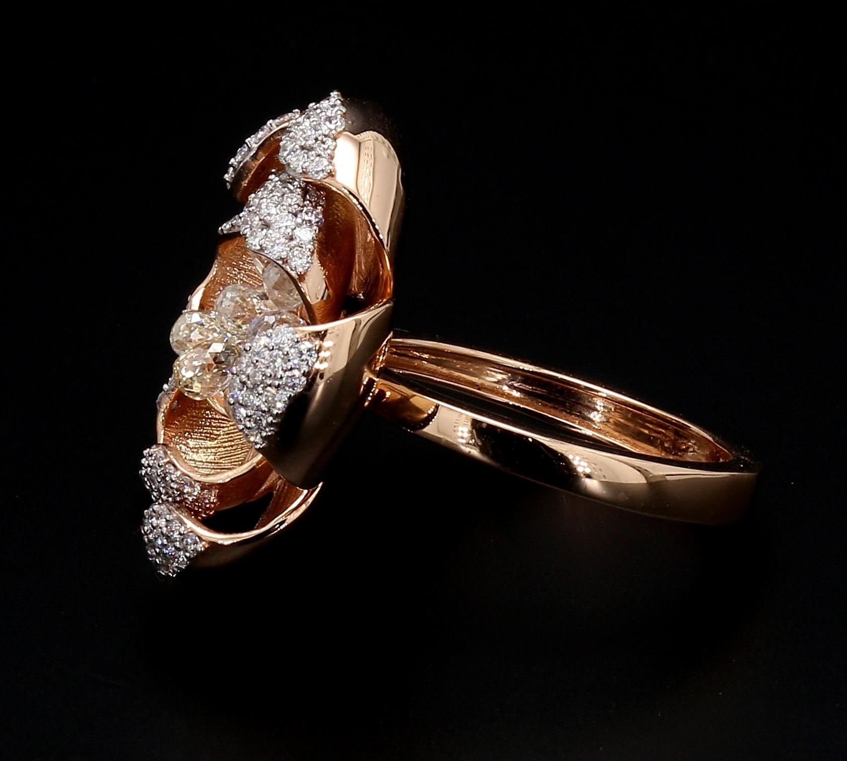 PANIM 18K Rose Gold Diamond Briolette Floral Ring For Sale 5