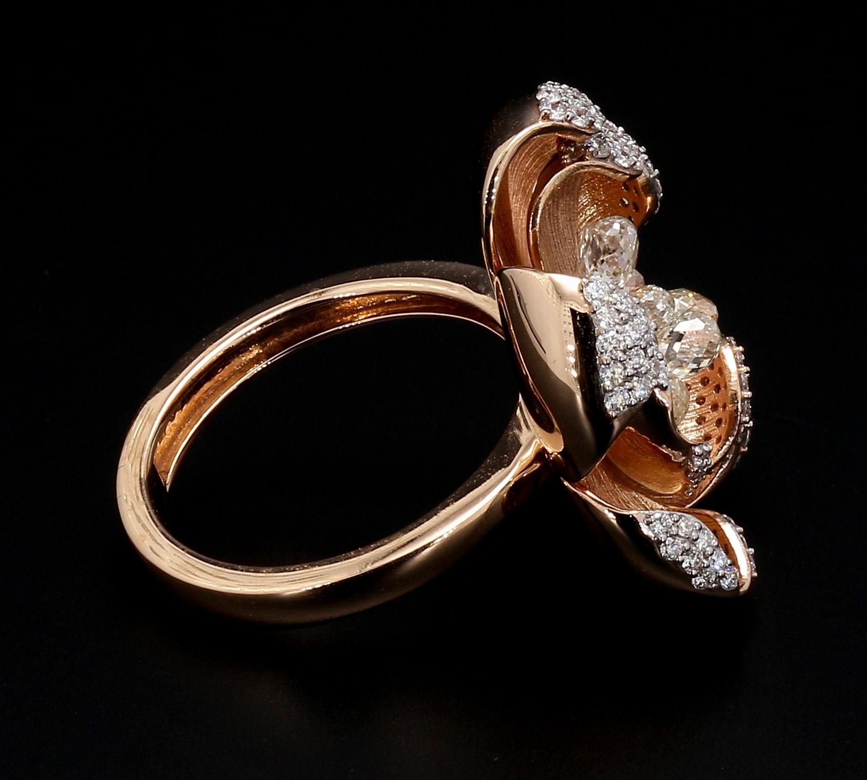 PANIM 18K Rose Gold Diamond Briolette Floral Ring For Sale 7