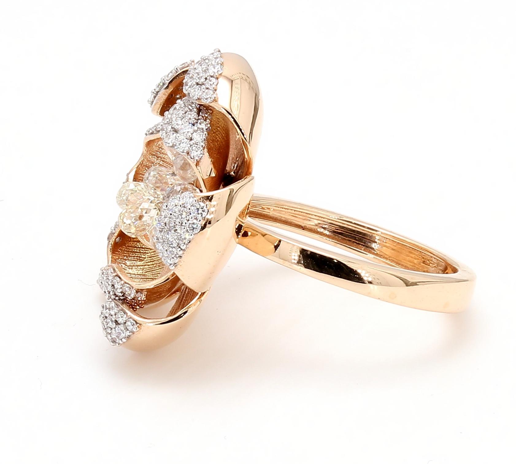 Briolette Cut PANIM 18K Rose Gold Diamond Briolette Floral Ring For Sale