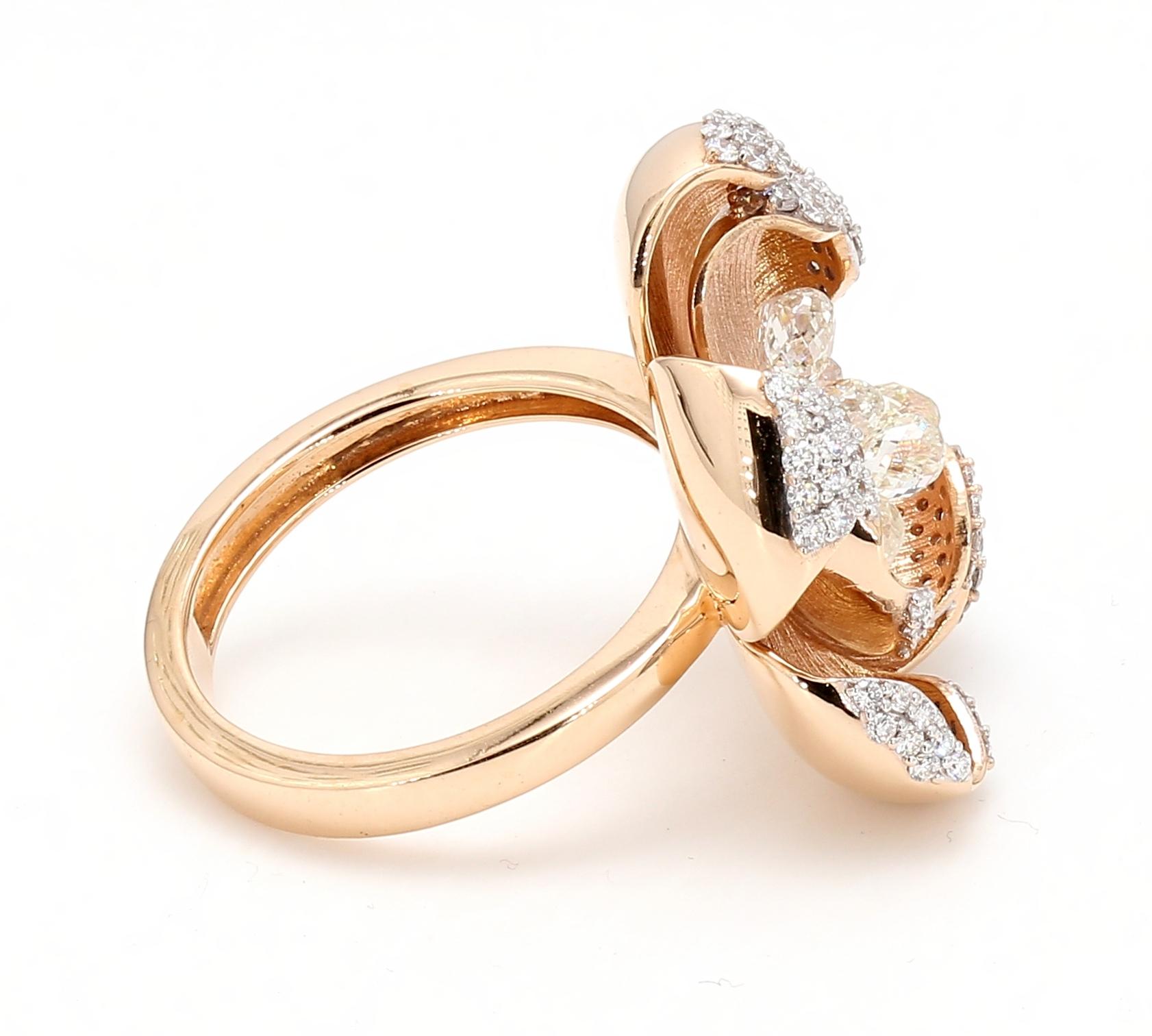 Women's PANIM 18K Rose Gold Diamond Briolette Floral Ring For Sale