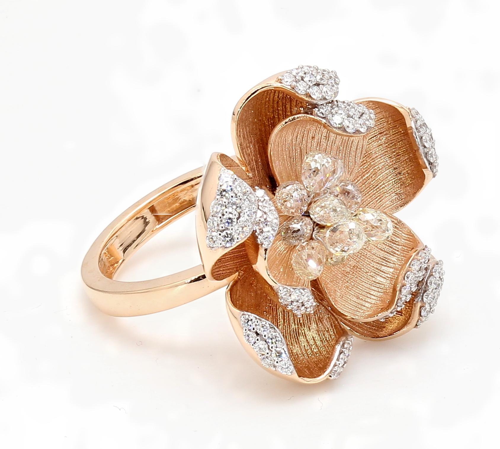 PANIM 18K Rose Gold Diamond Briolette Floral Ring For Sale 1