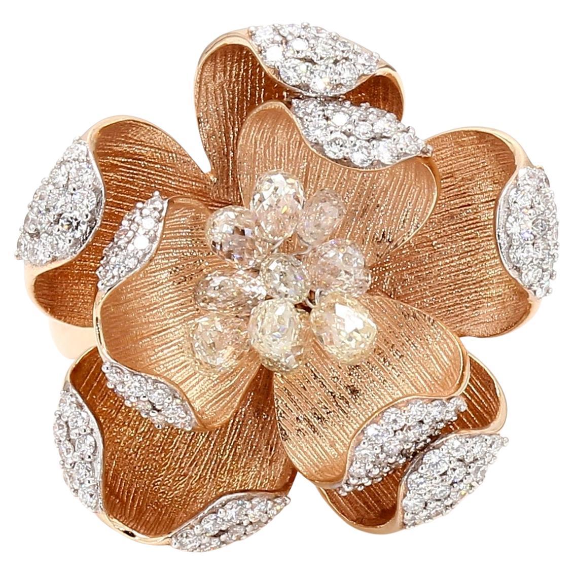 PANIM 18K Rose Gold Diamond Briolette Floral Ring For Sale