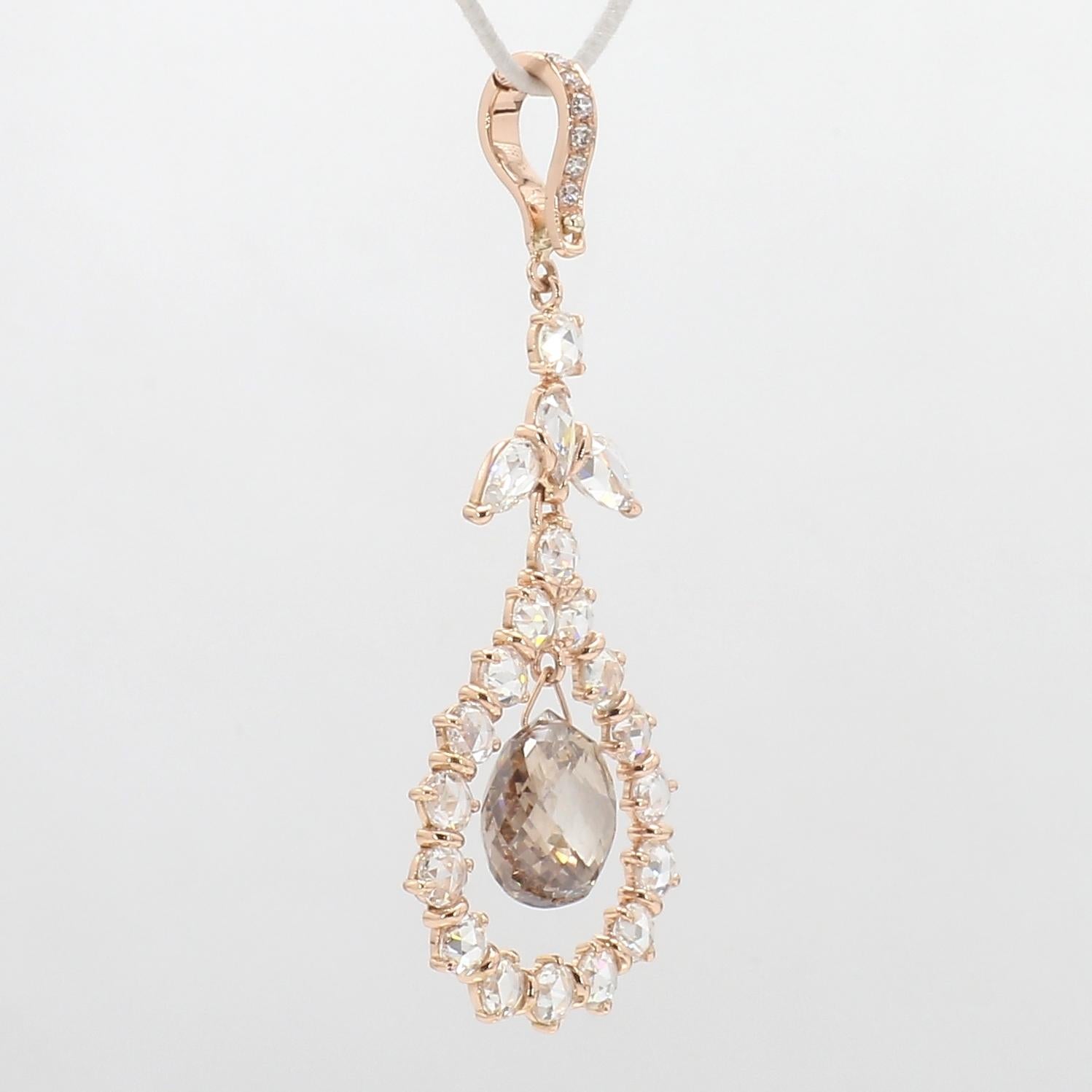 Beautiful diamond pendant featuring diamond briolette of 3.78 cts surrounded by diamond rosecut .This pendant is perfect for the every occasion and for everyday wear .Style up this pendant with our Panim rosecut or briolette necklaces or layer it