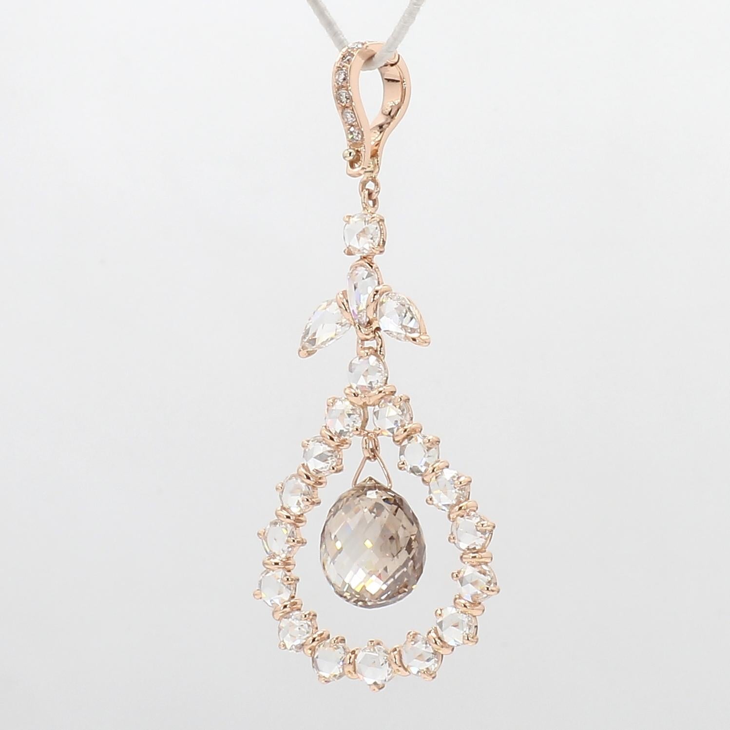 Modern PANIM 18k Rose Gold Diamond Briolette Pendant For Sale