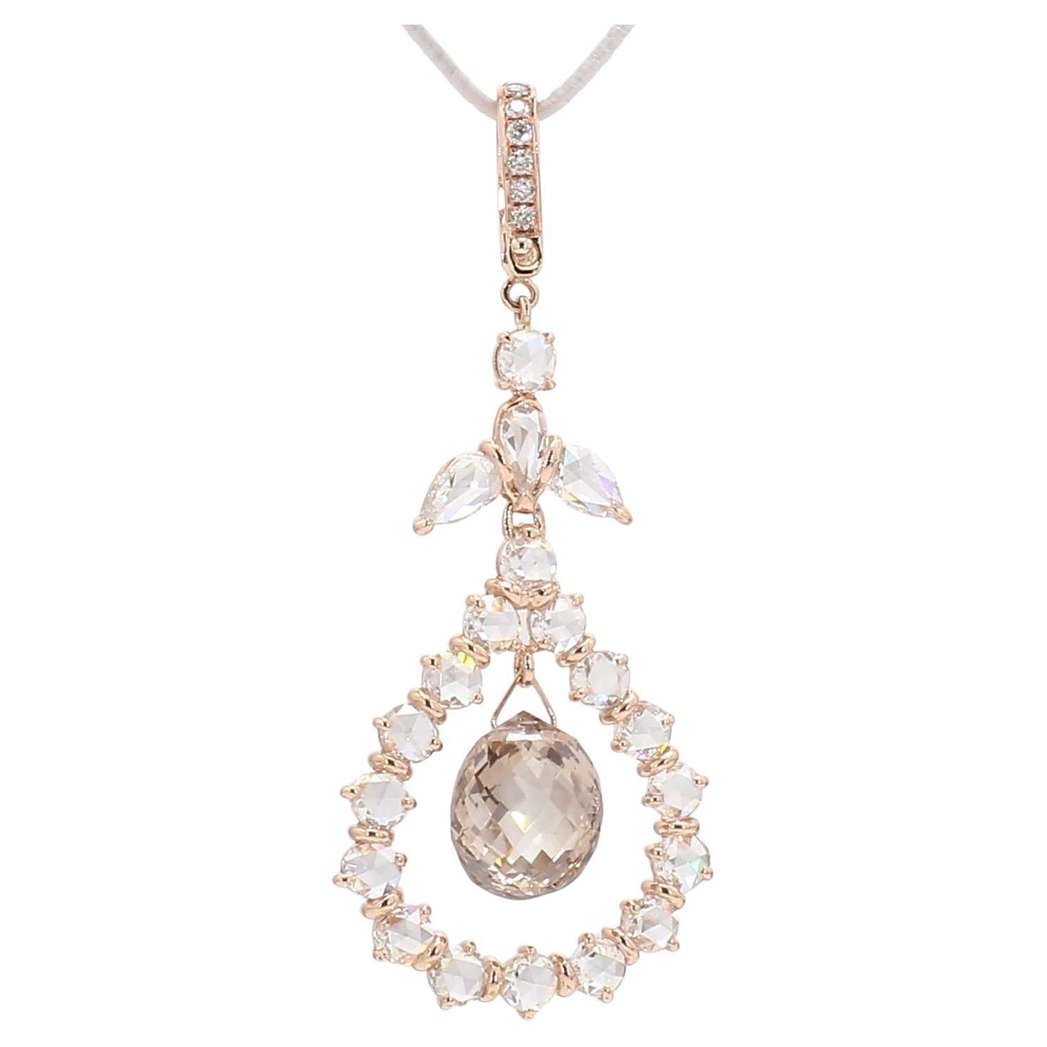 PANIM 18k Rose Gold Diamond Briolette Pendant For Sale