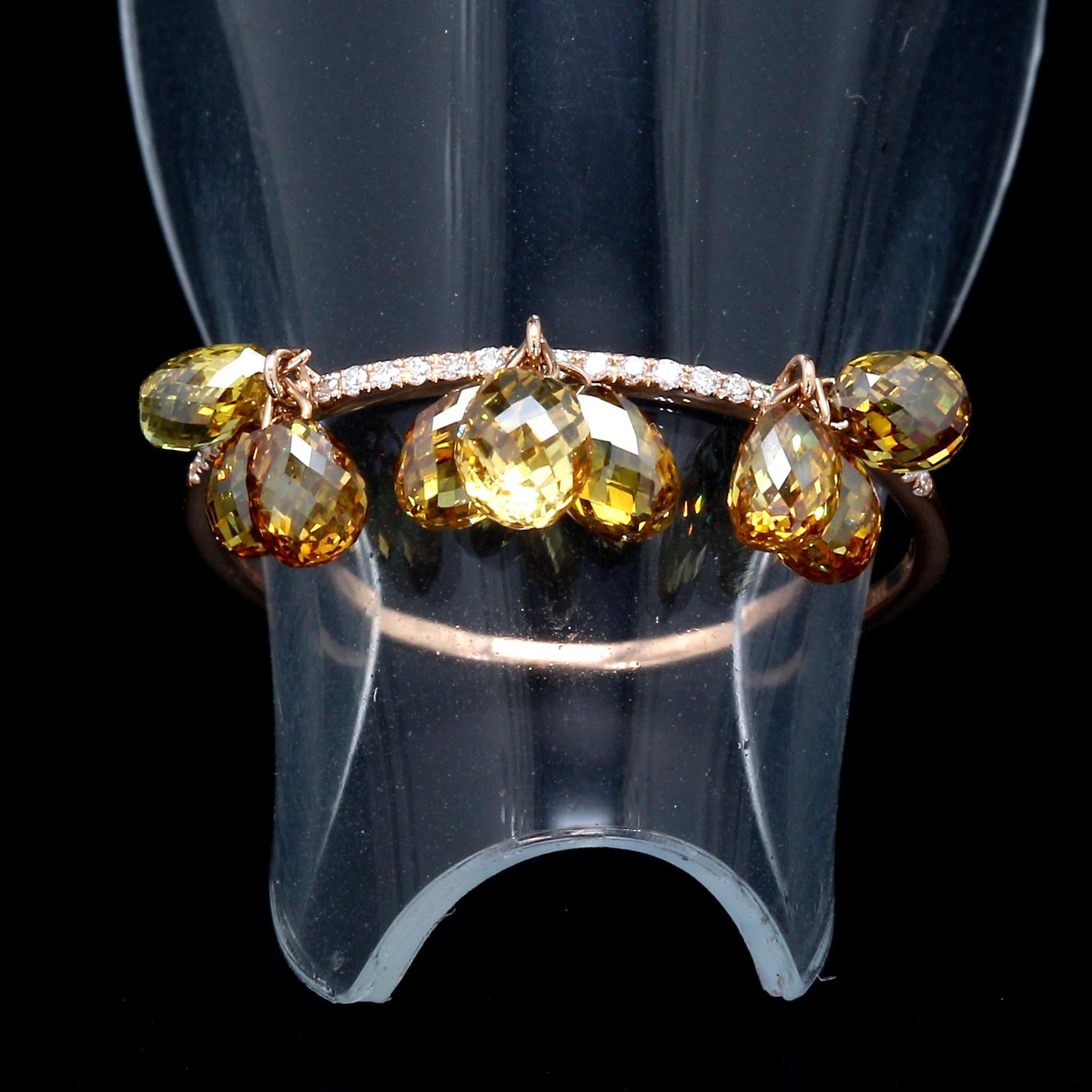 PANIM 18k Rose Gold Fancy Color Diamond Briolette Dangling Ring For Sale 4