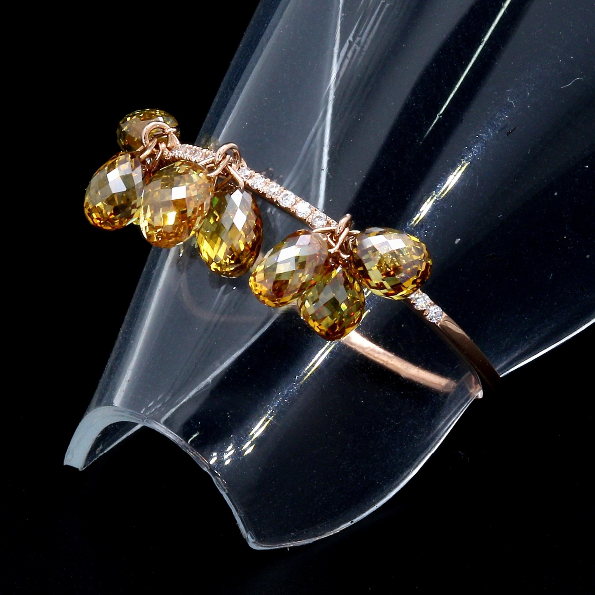 PANIM 18k Rose Gold Fancy Color Diamond Briolette Dangling Ring For Sale 5