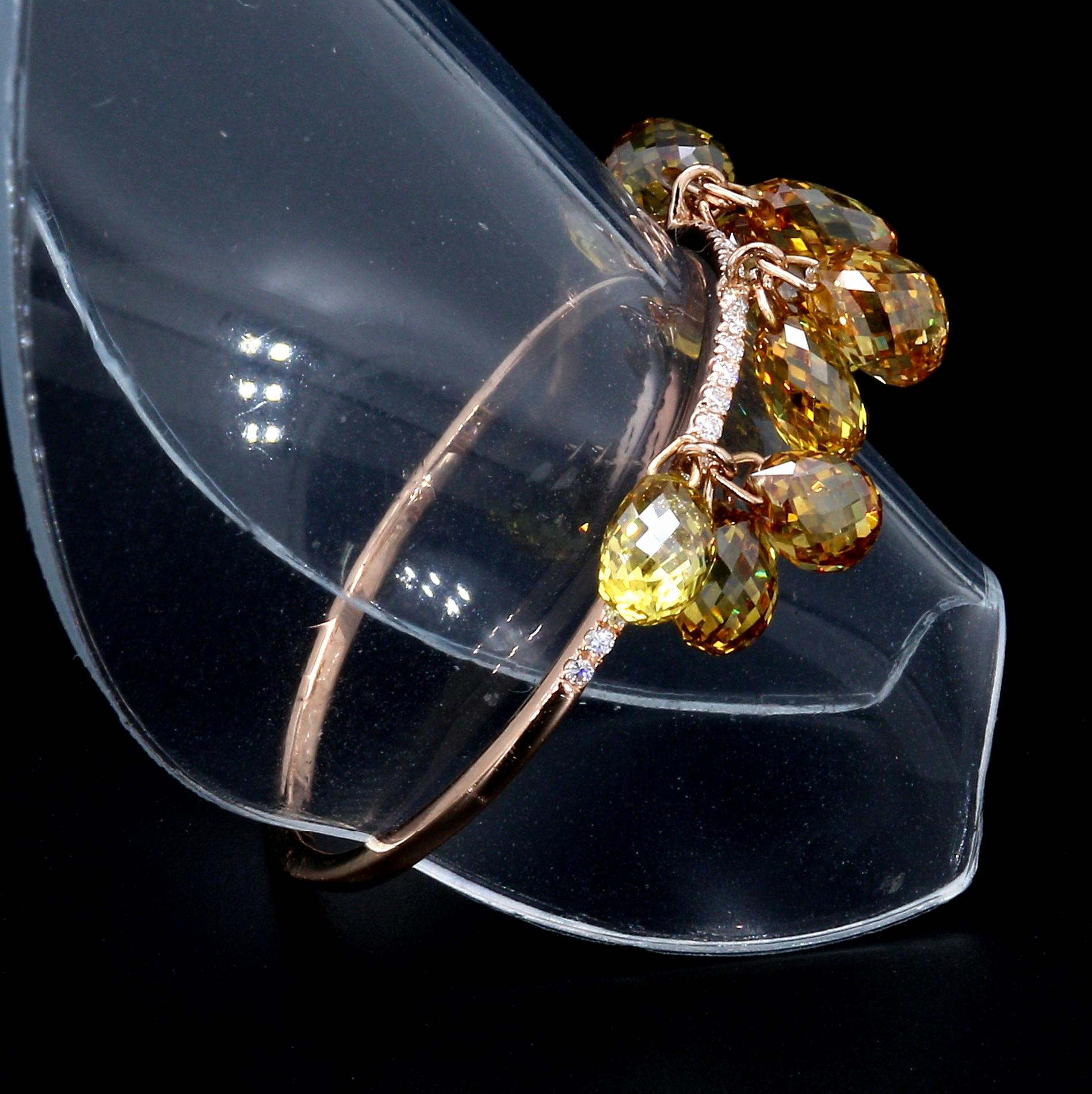 PANIM 18k Rose Gold Fancy Color Diamond Briolette Dangling Ring For Sale 6