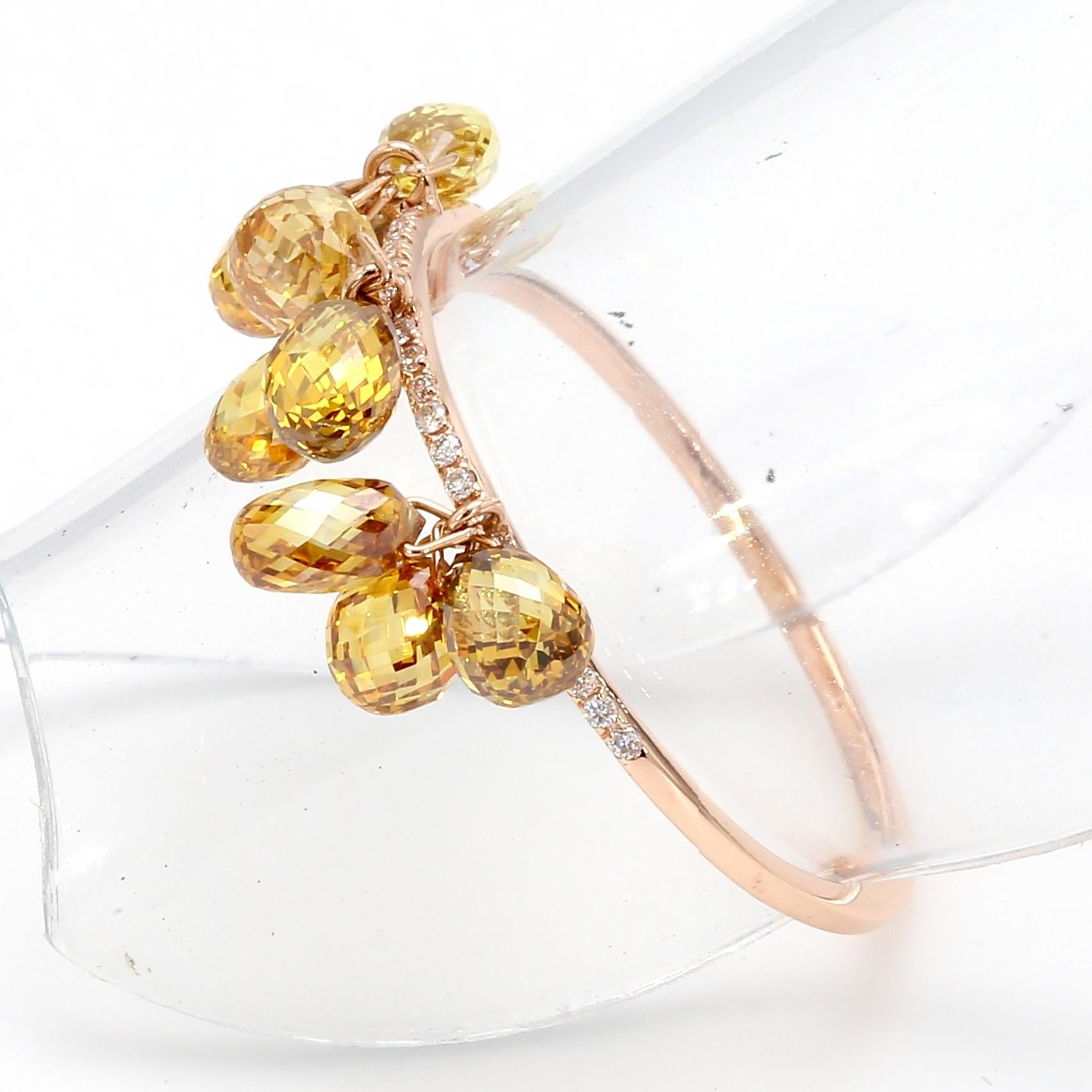 Modern PANIM 18k Rose Gold Fancy Color Diamond Briolette Dangling Ring For Sale
