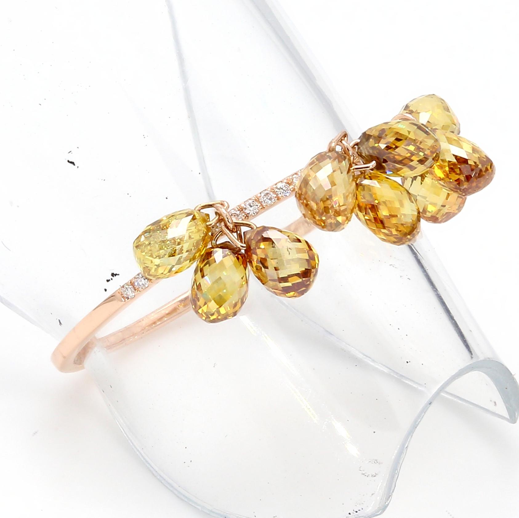 Women's PANIM 18k Rose Gold Fancy Color Diamond Briolette Dangling Ring For Sale
