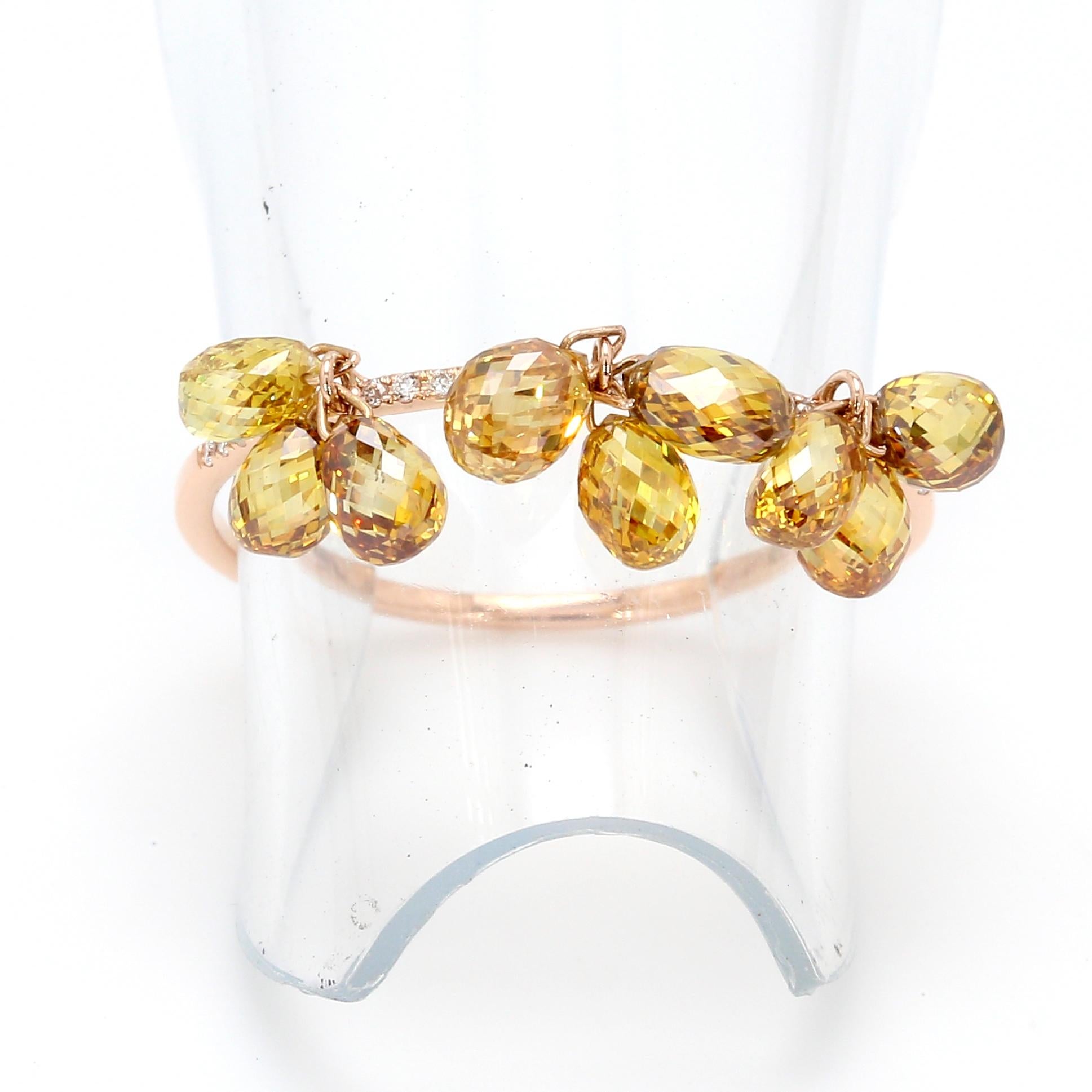 PANIM 18k Rose Gold Fancy Color Diamond Briolette Dangling Ring For Sale 1