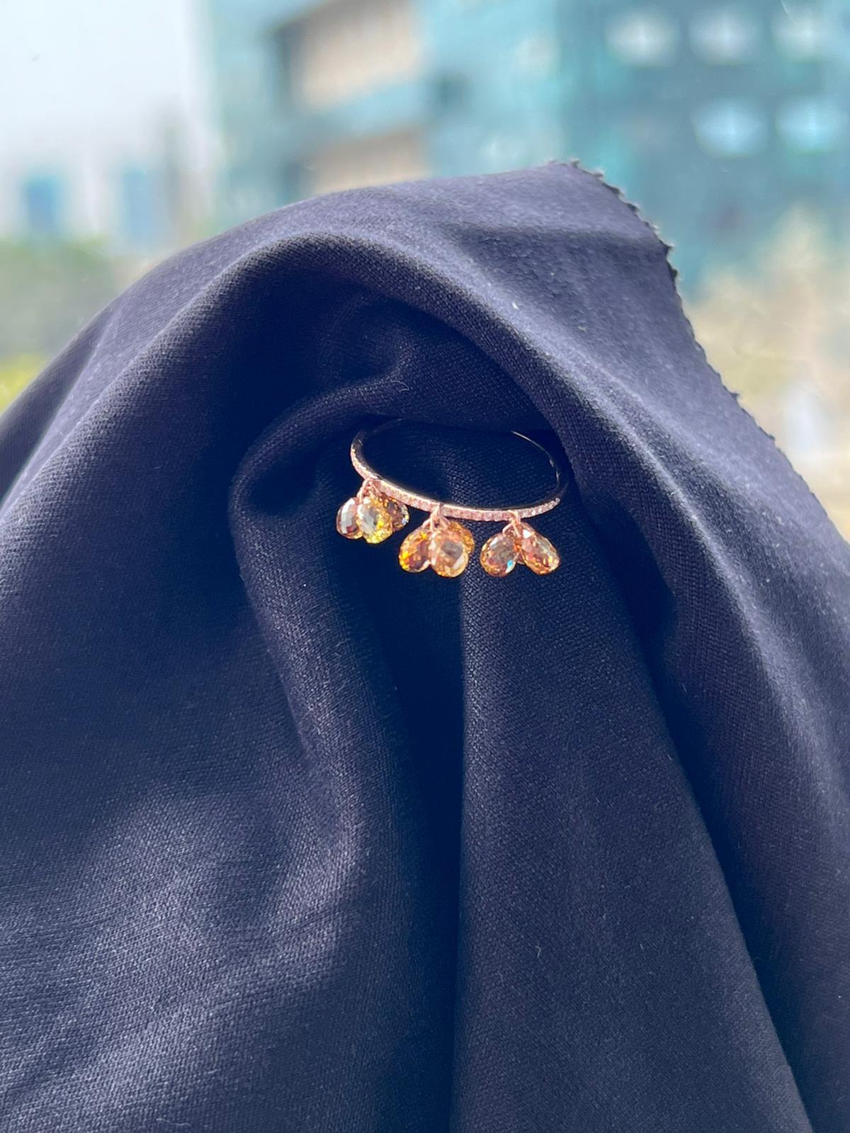 PANIM 18k Rose Gold Fancy Color Diamond Briolette Dangling Ring For Sale 2