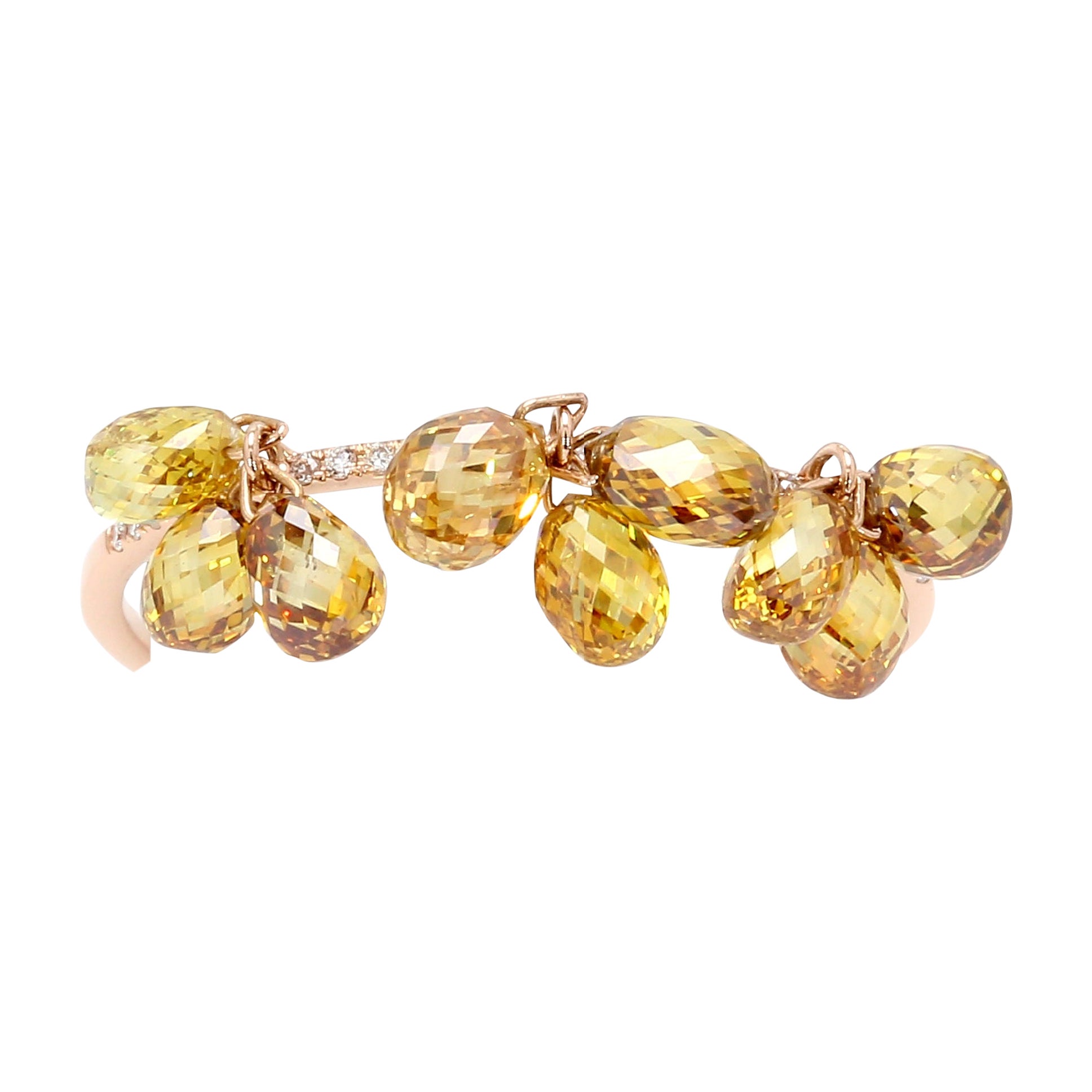 PANIM 18k Rose Gold Fancy Color Diamond Briolette Dangling Ring For Sale