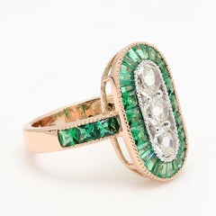 PANIM 18K Rose Gold Old Mine Cut Diamond & Emerald Ring