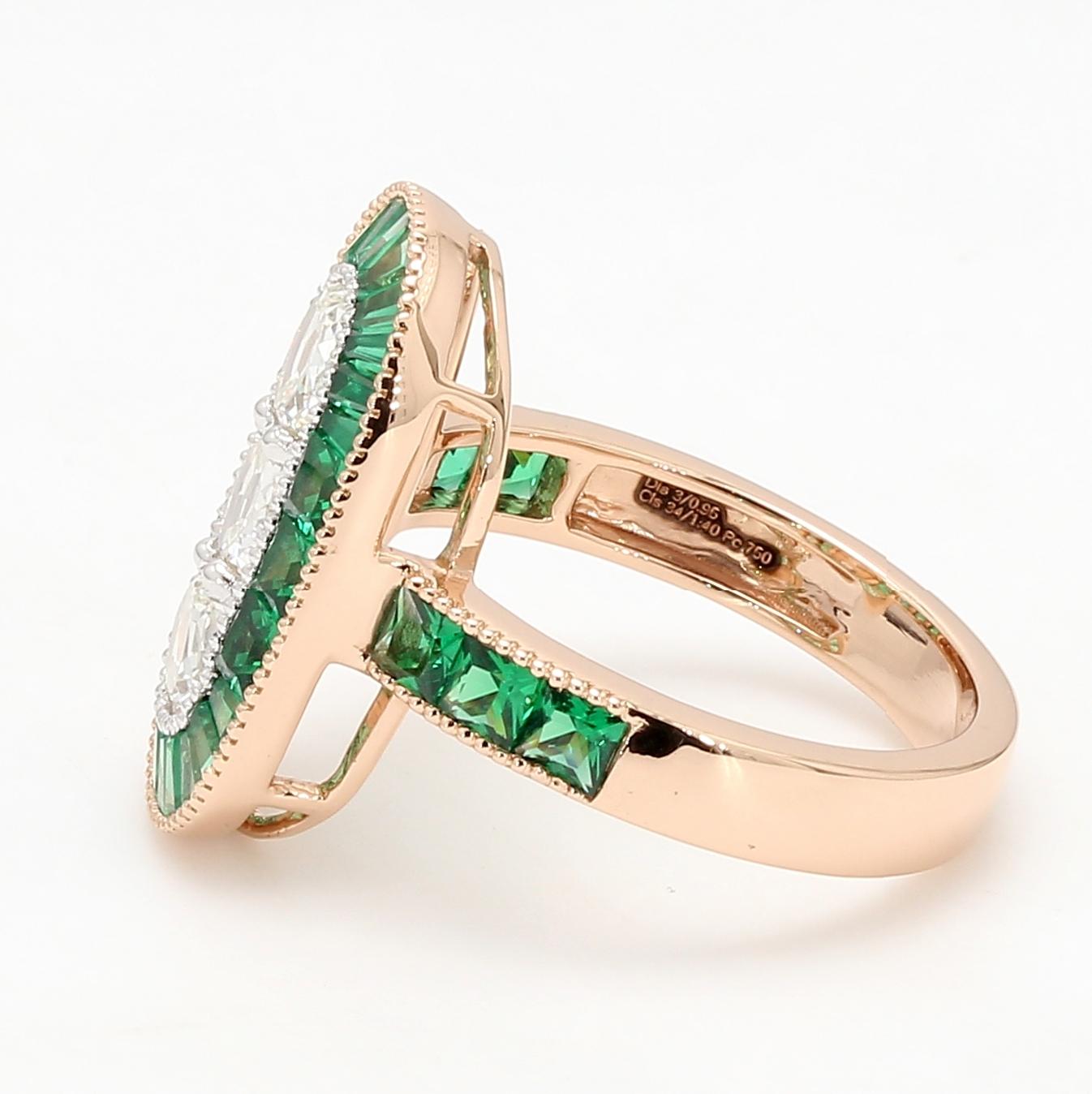 PANIM 18K Rose Gold Old Mine Cut Diamond & Emerald Ring In New Condition For Sale In Tsim Sha Tsui, Hong Kong
