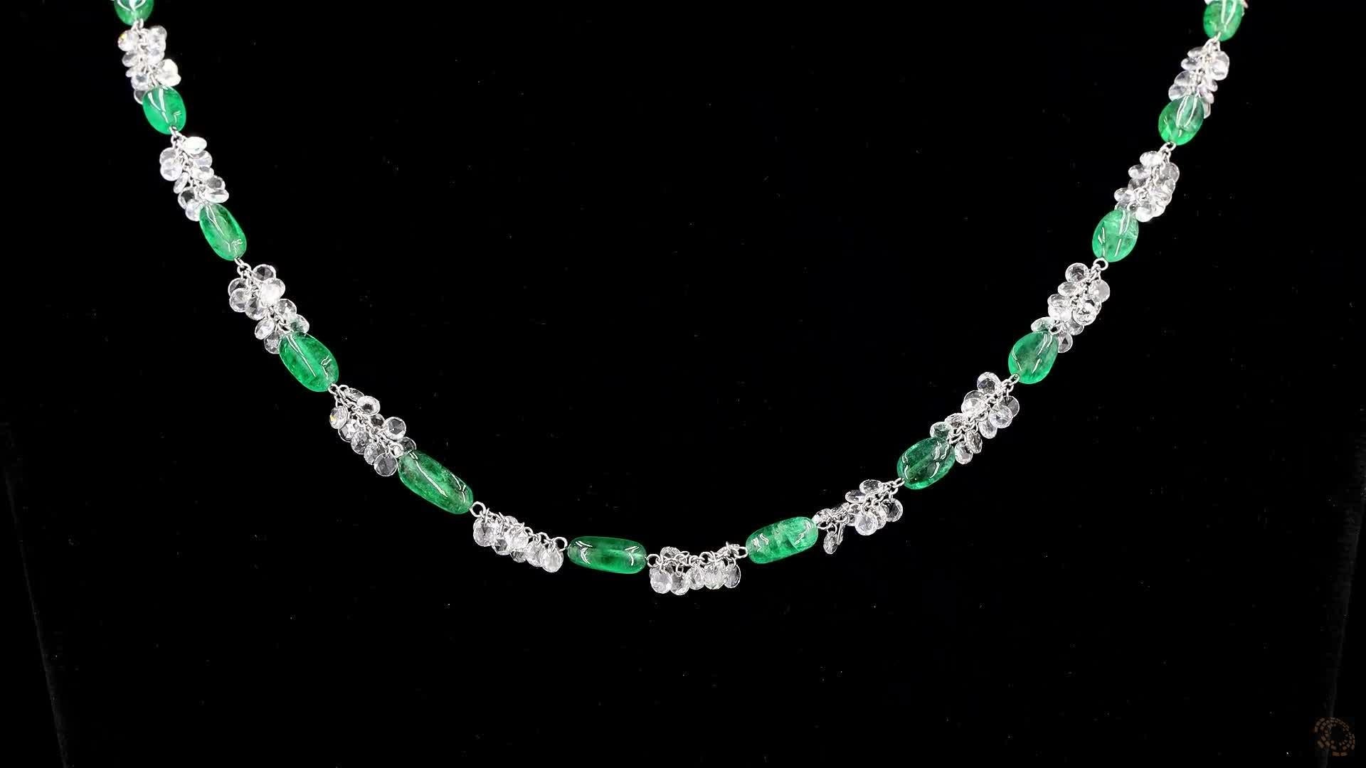 PANIM 18k White Gold 41.39 Carat Diamond Rosecut & Emerald Floral Necklace 

The diamond Rosecut are known for their unique shape and sparkling brilliance. The rosecut is a type of diamond cut that features elongated facets that create a flat shape.