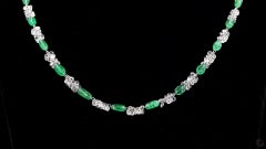 PANIM 18k White Gold 41.39 Carat Diamond Rosecut & Emerald Floral Necklace
