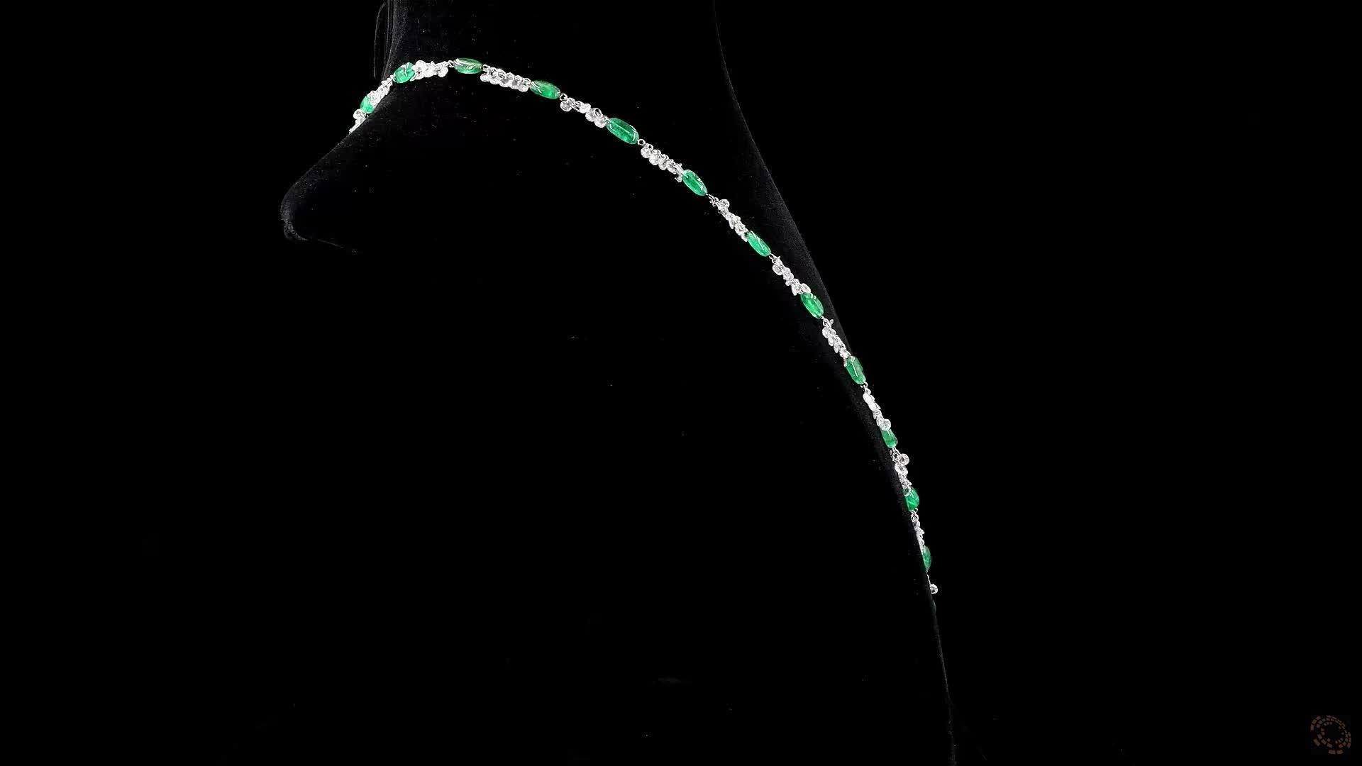 Modern PANIM 18k White Gold 41.39 Carat Diamond Rosecut & Emerald Floral Necklace For Sale