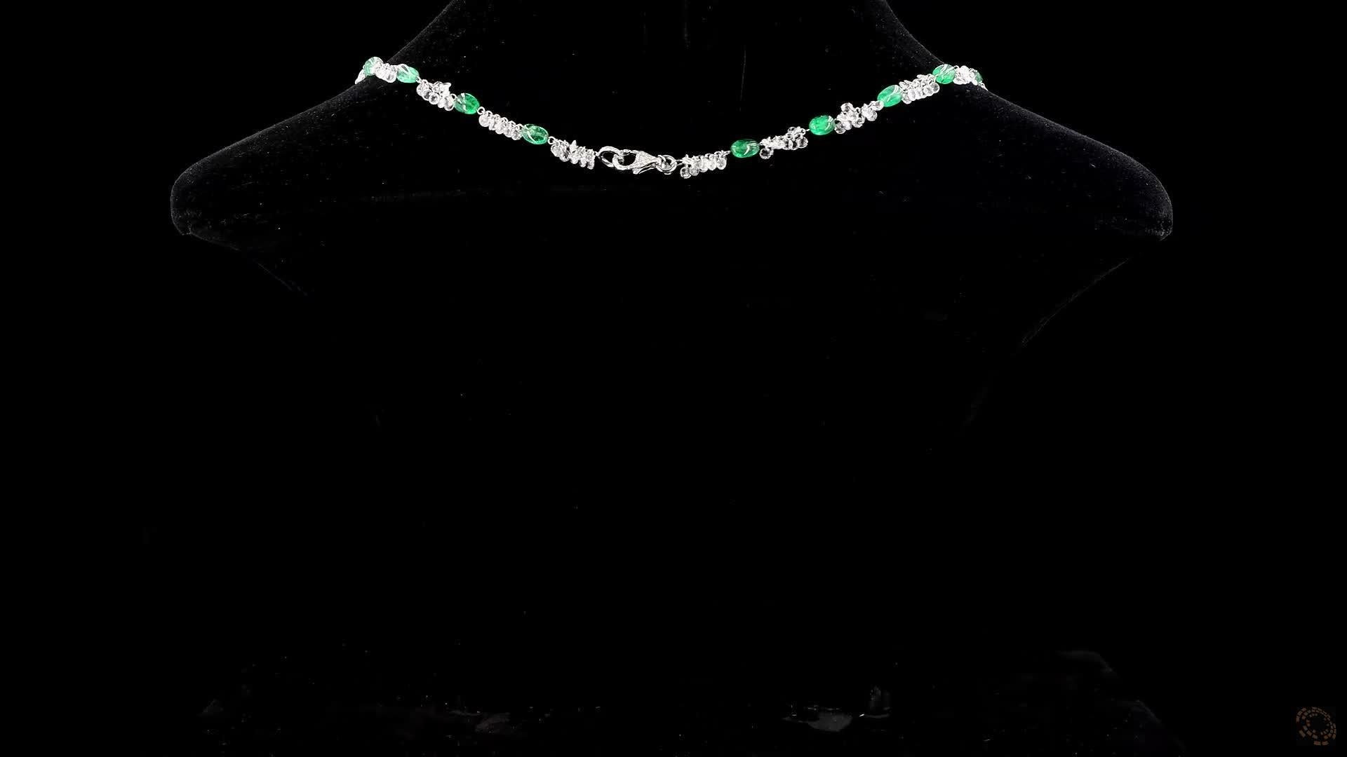 PANIM 18k White Gold 41.39 Carat Diamond Rosecut & Emerald Floral Necklace In New Condition For Sale In Tsim Sha Tsui, Hong Kong