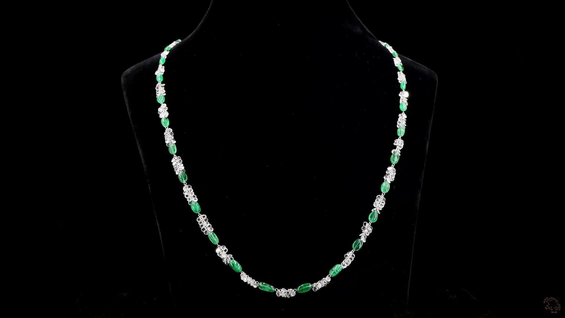 PANIM 18k White Gold 41.39 Carat Diamond Rosecut & Emerald Floral Necklace  For Sale 1