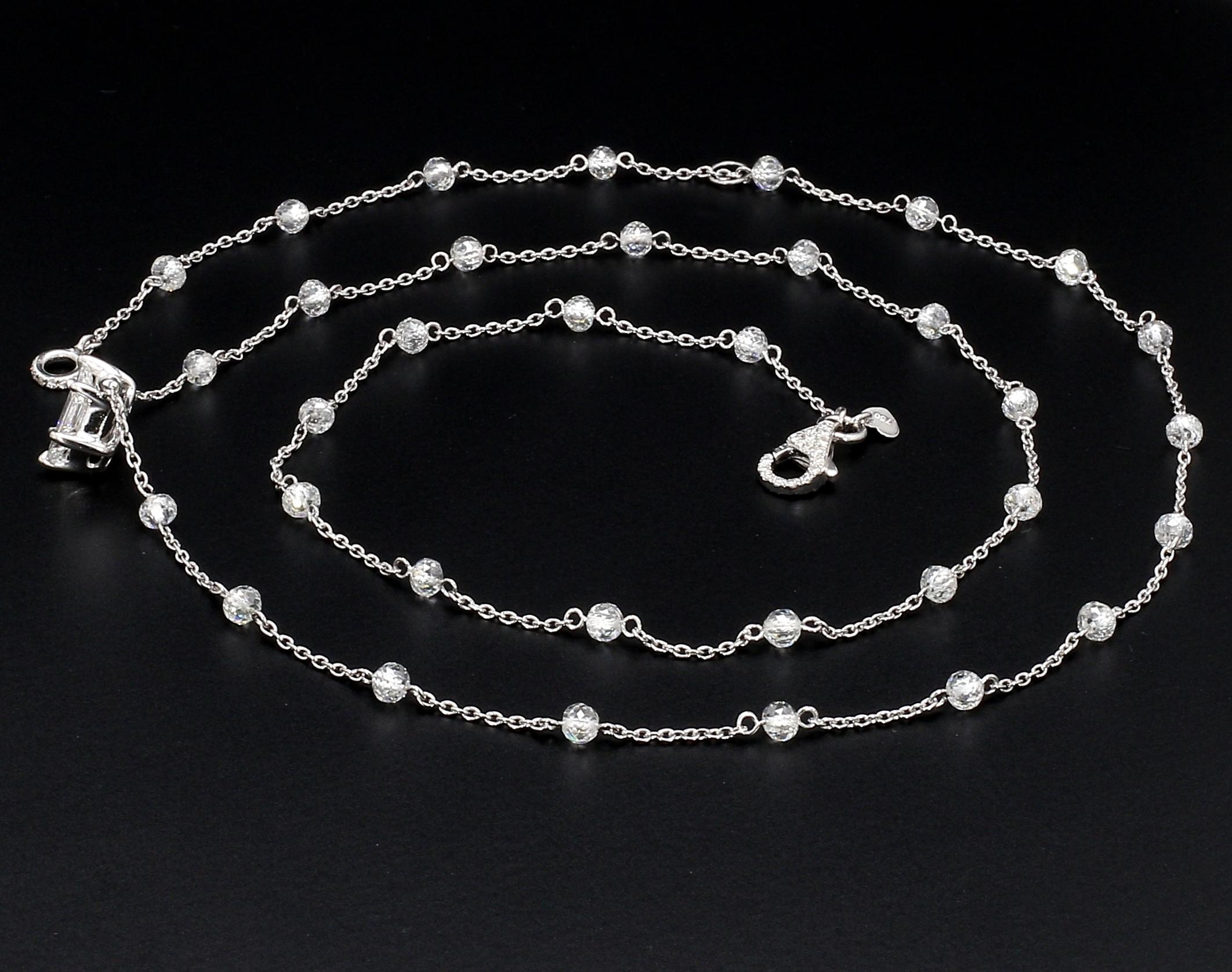 PANIM Sechseckige Halskette, 18 Karat Weißgold Diamant-Perlen & Diamant-Illusions (Moderne) im Angebot